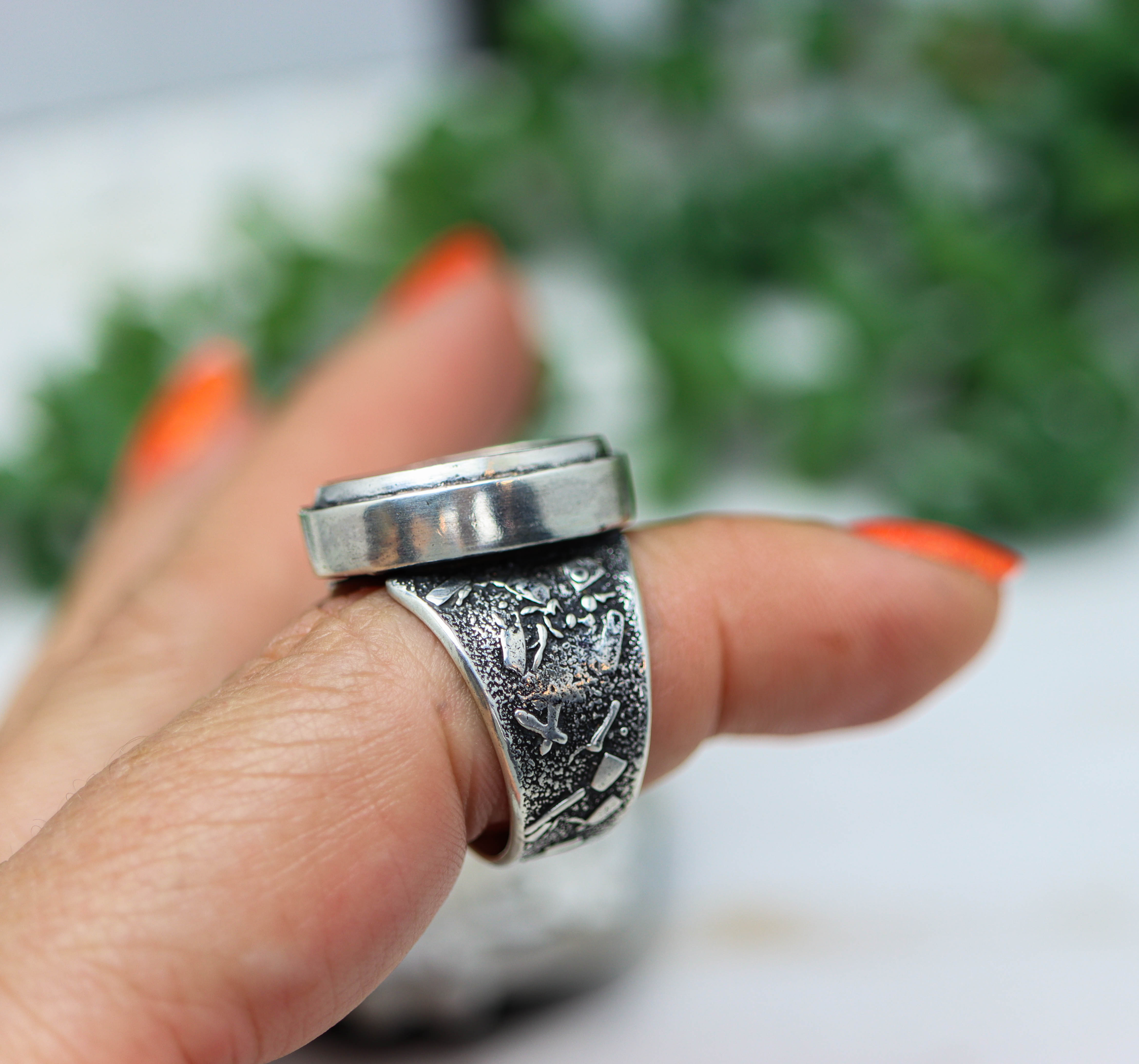 Gilalite Quartz Sterling Silver Wide Band Ring