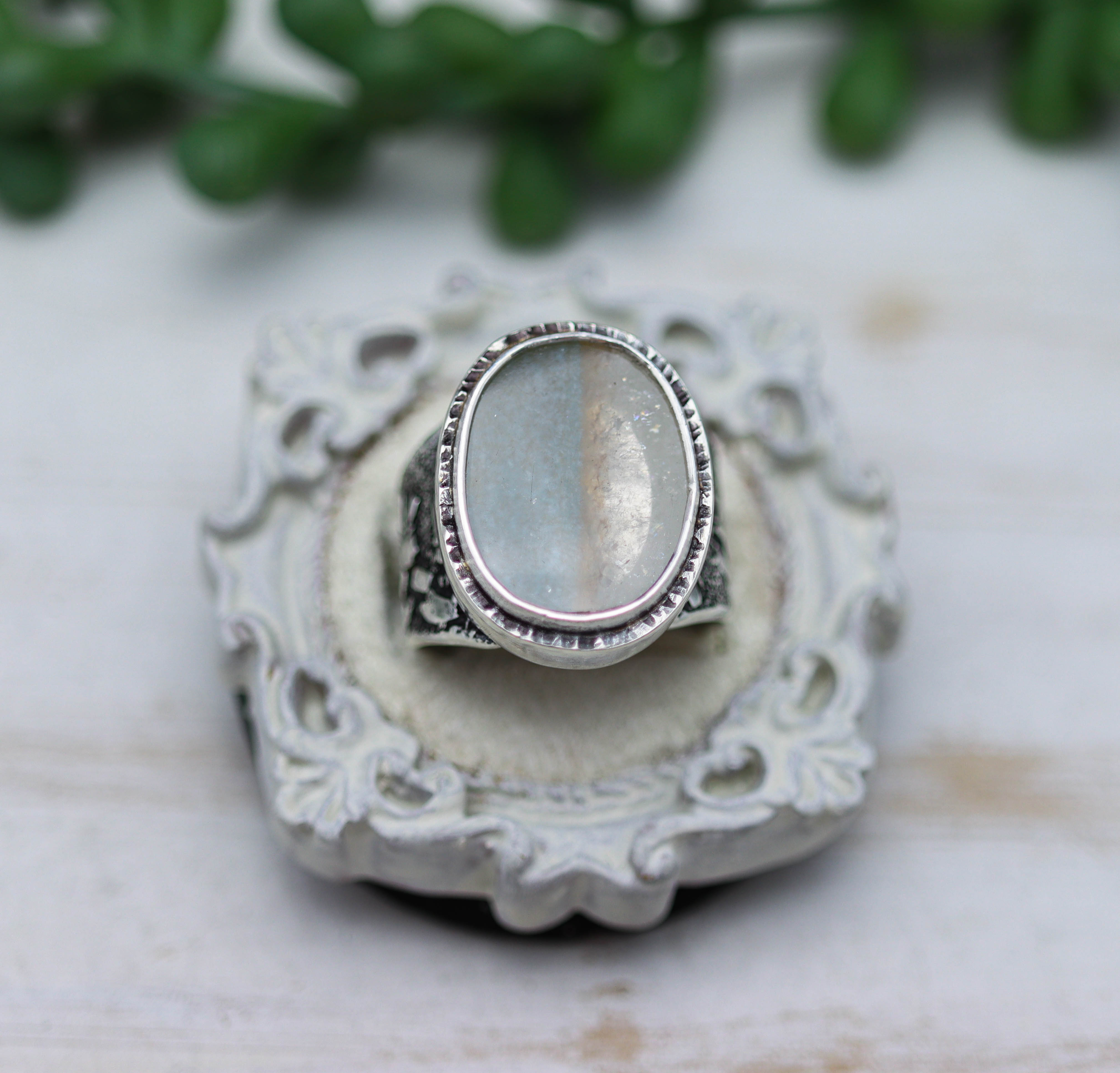 Gilalite Quartz Sterling Silver Wide Band Ring