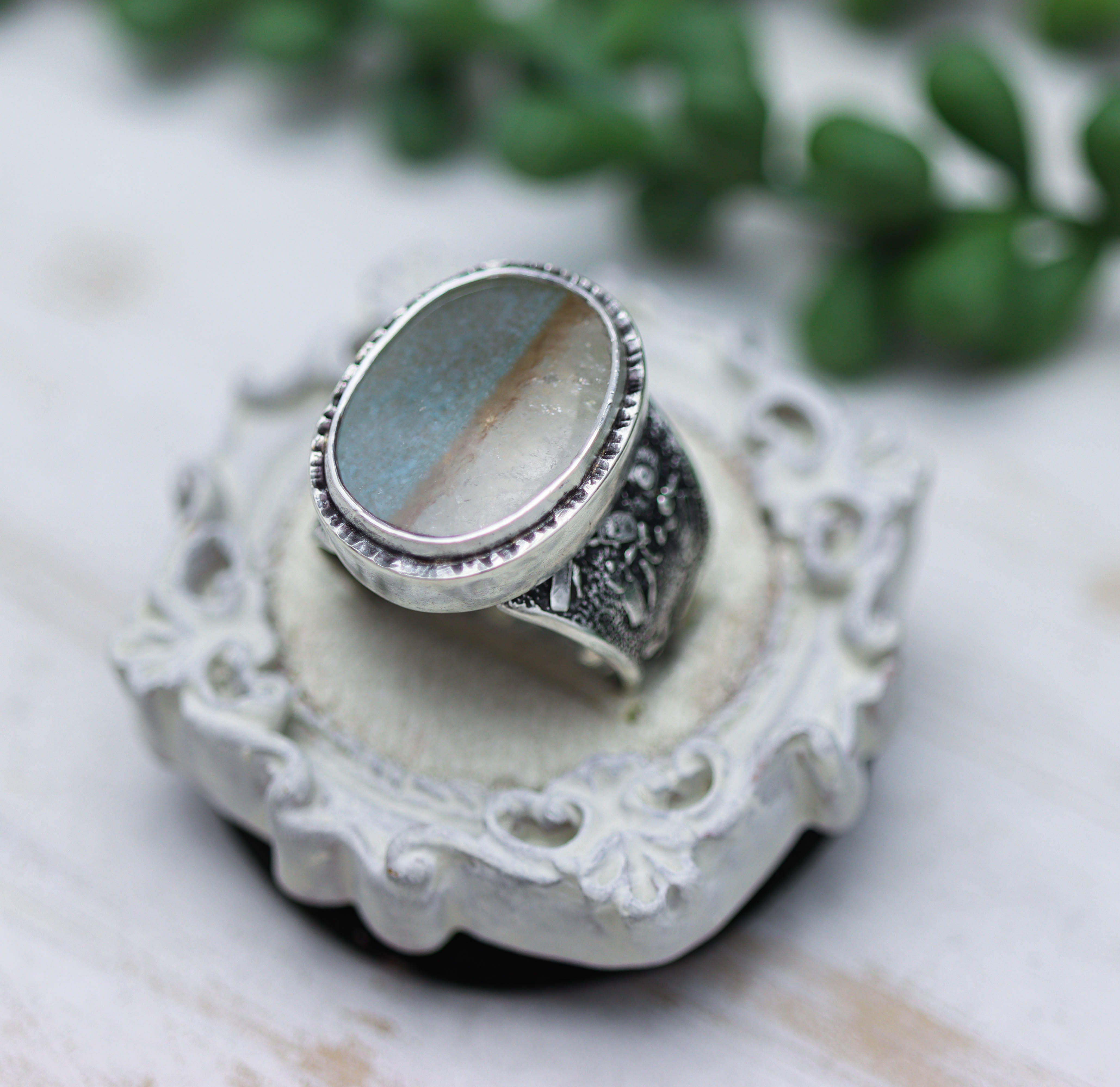 Gilalite Quartz Sterling Silver Wide Band Ring