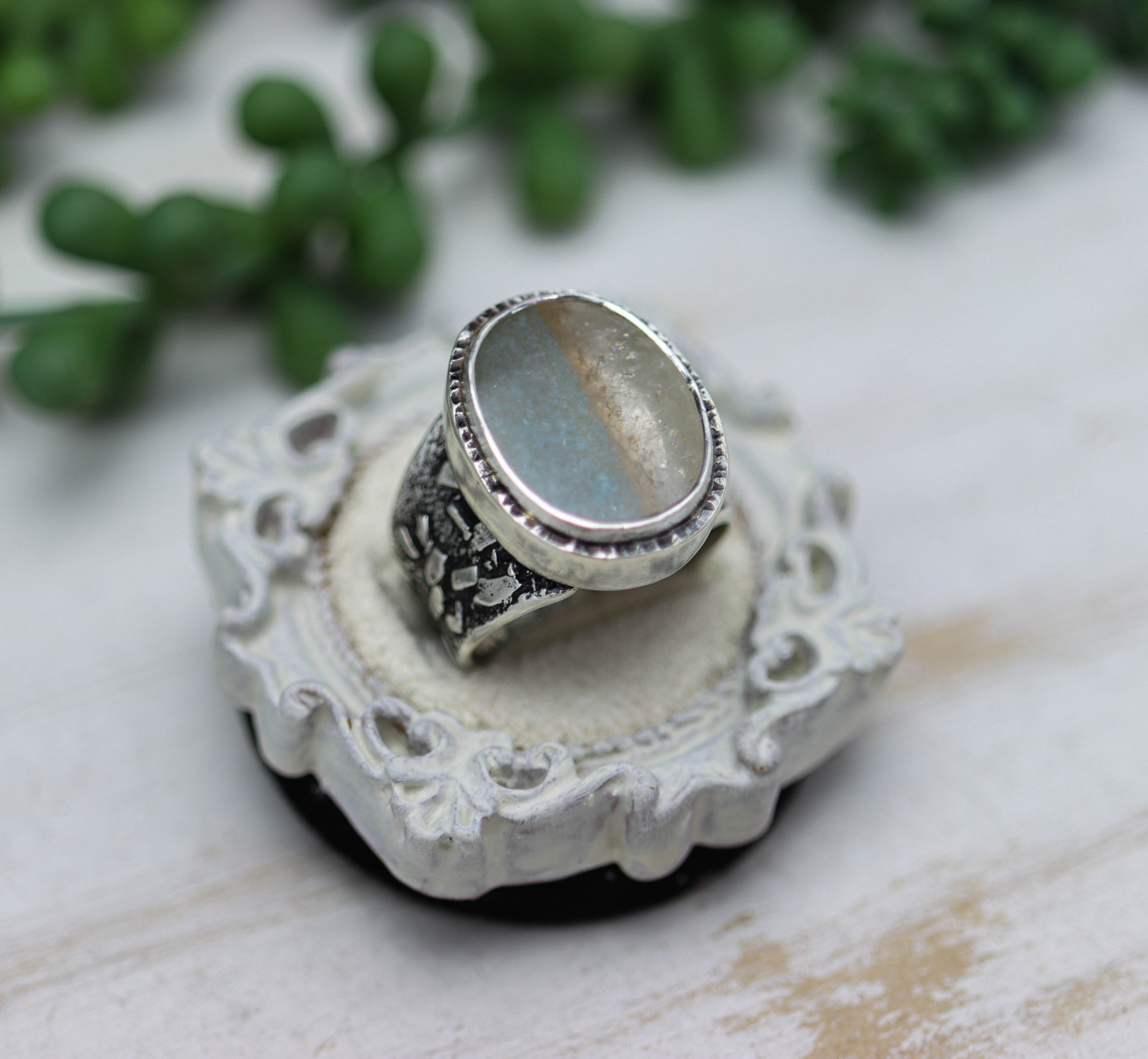 Gilalite Quartz Sterling Silver Wide Band Ring