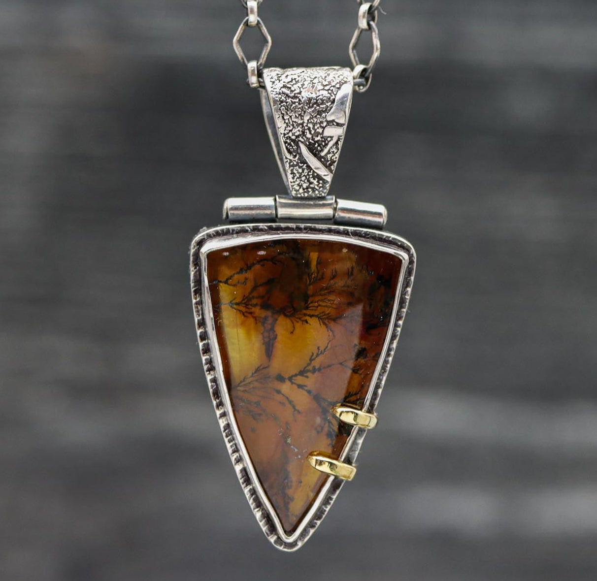Dendritic Quartz Pendant in Sterling Silver and 18k Gold