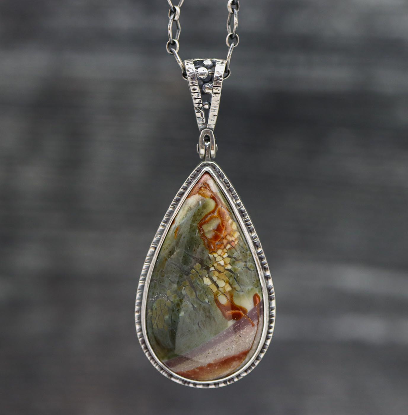 Brecciated Polychrome Jasper Pendant Sterling Silver One Of a Kind Gemstone Necklace