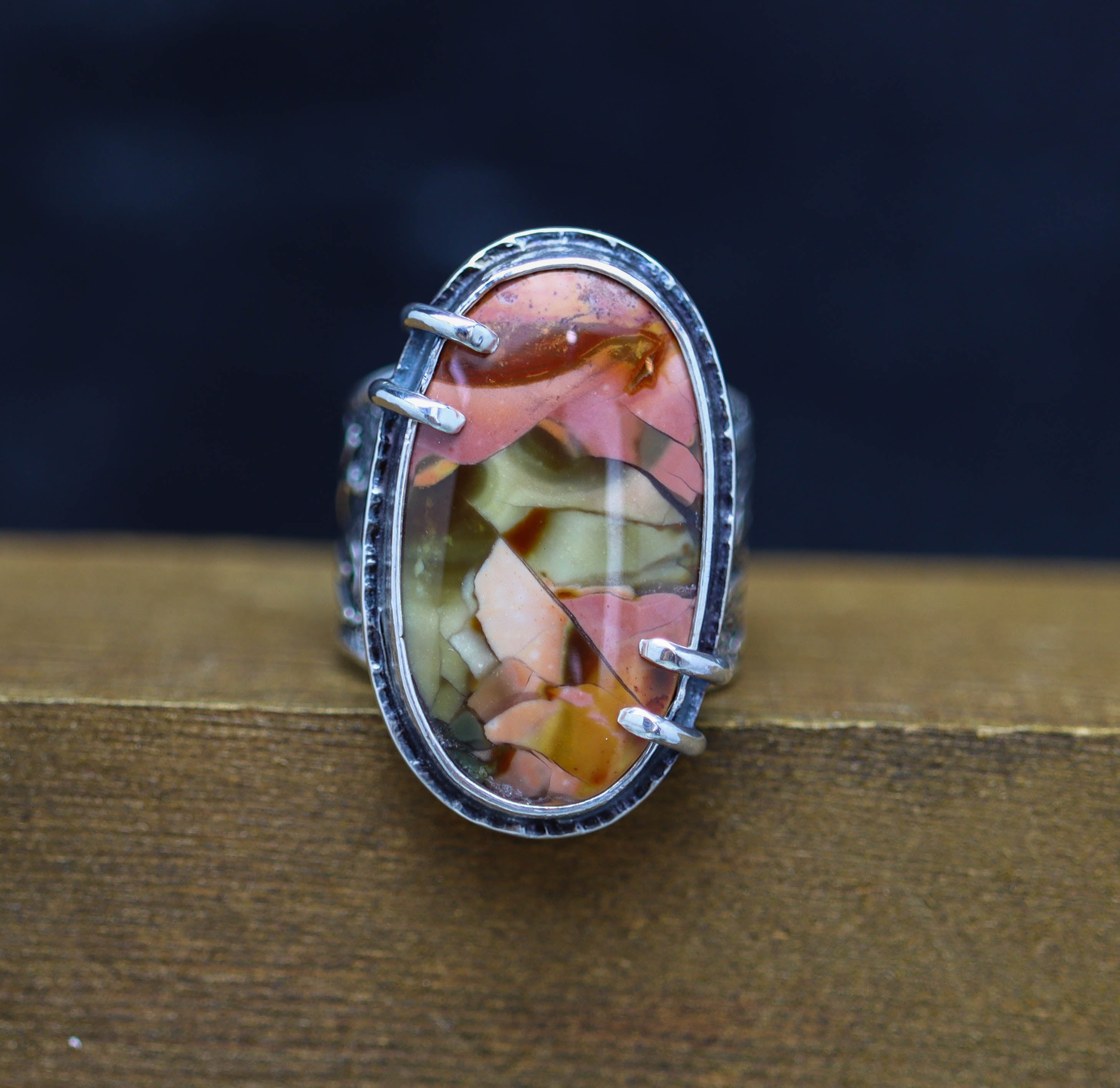 Polychrome Jasper Sterling Silver Wide Band Ring