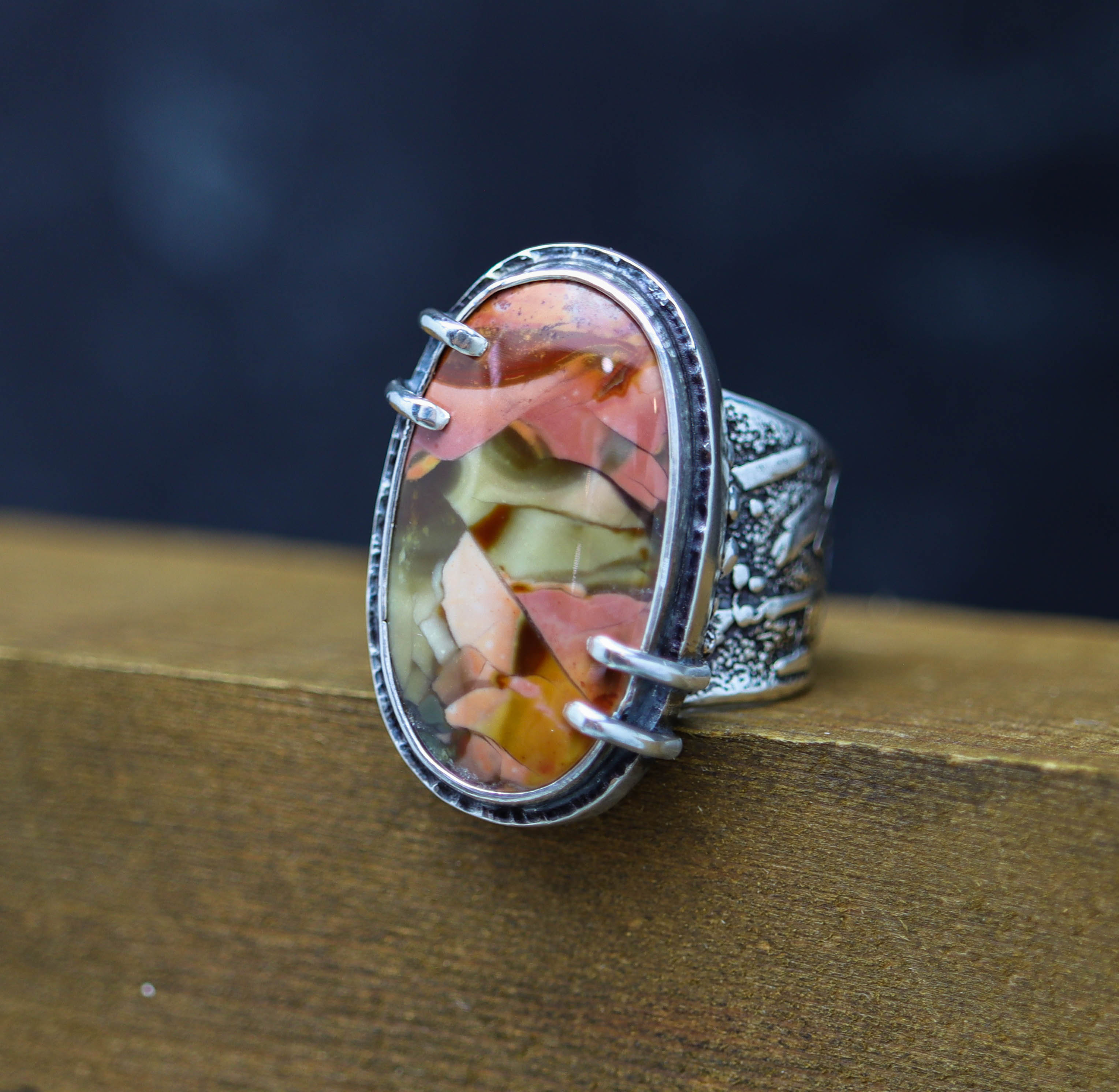 Polychrome Jasper Sterling Silver Wide Band Ring