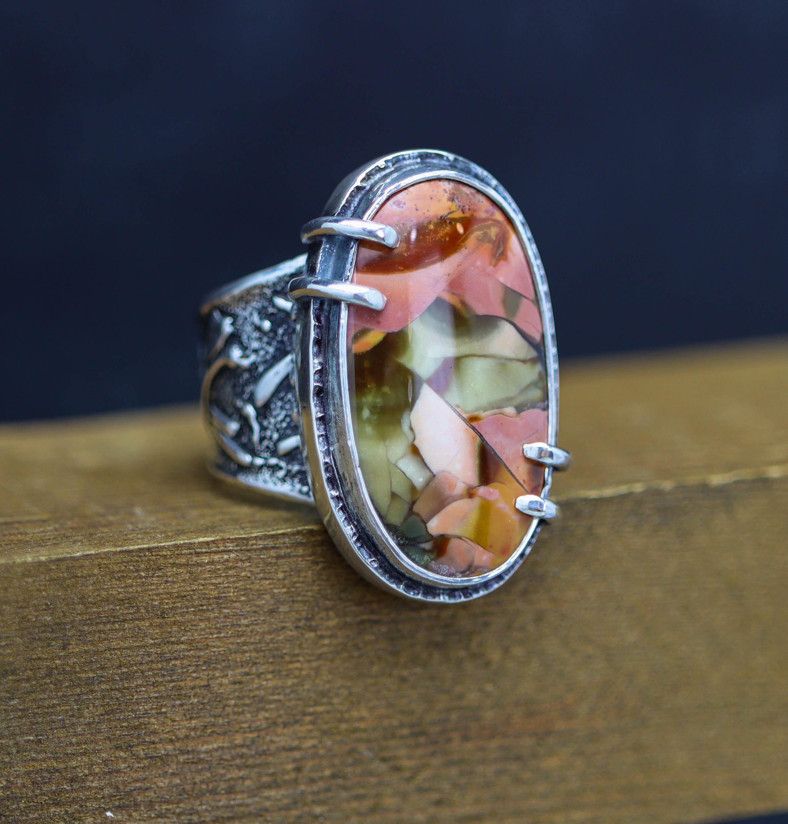 Polychrome Jasper Sterling Silver Wide Band Ring