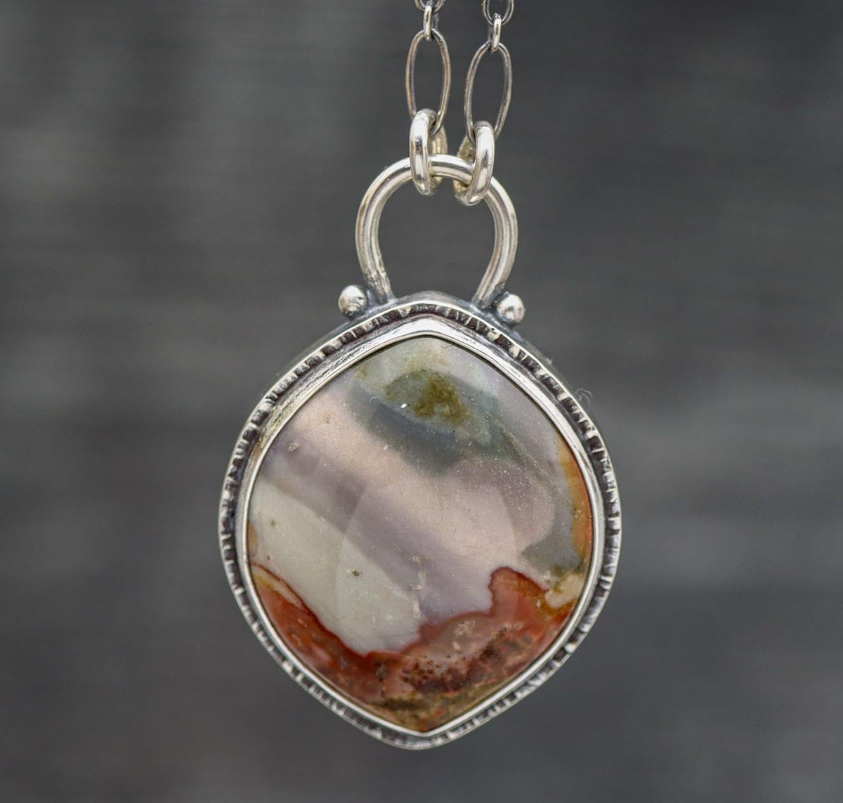 Polychrome Jasper Pendant Sterling Silver One Of a Kind Gemstone Necklace