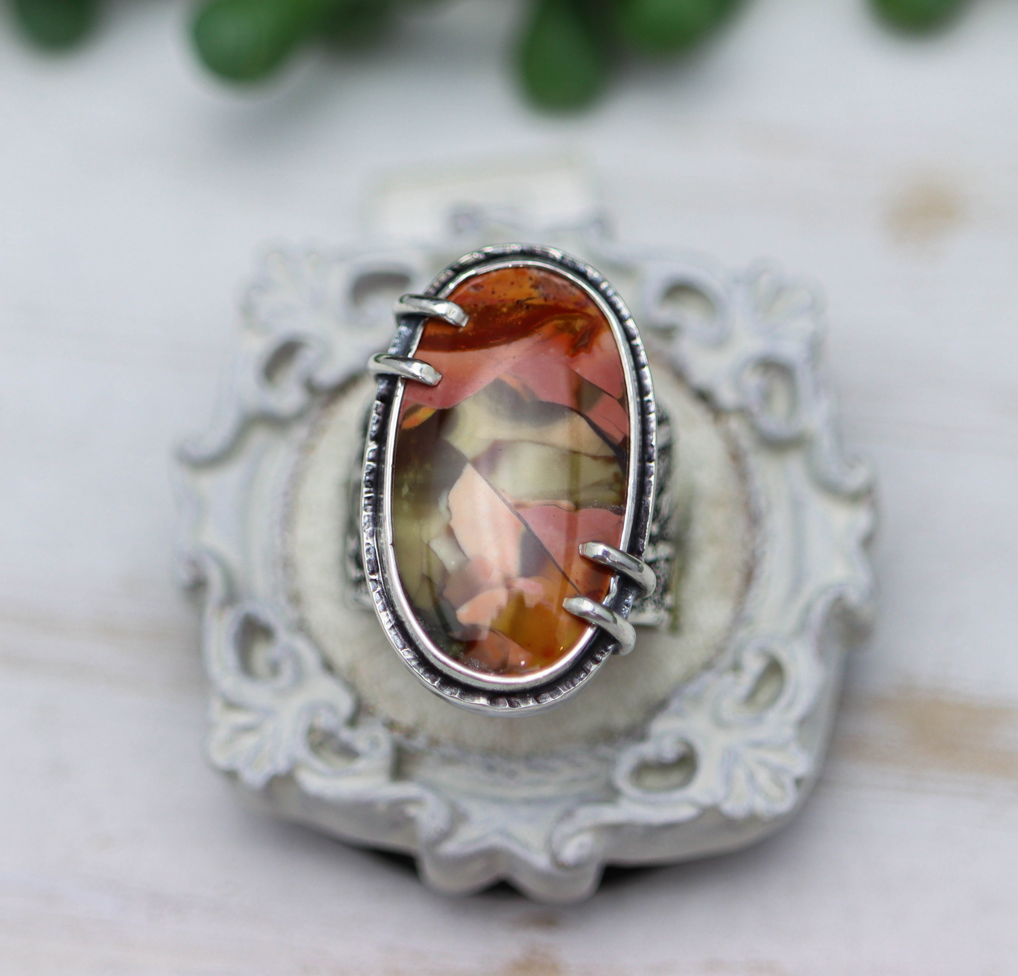 Polychrome Jasper Sterling Silver Wide Band Ring