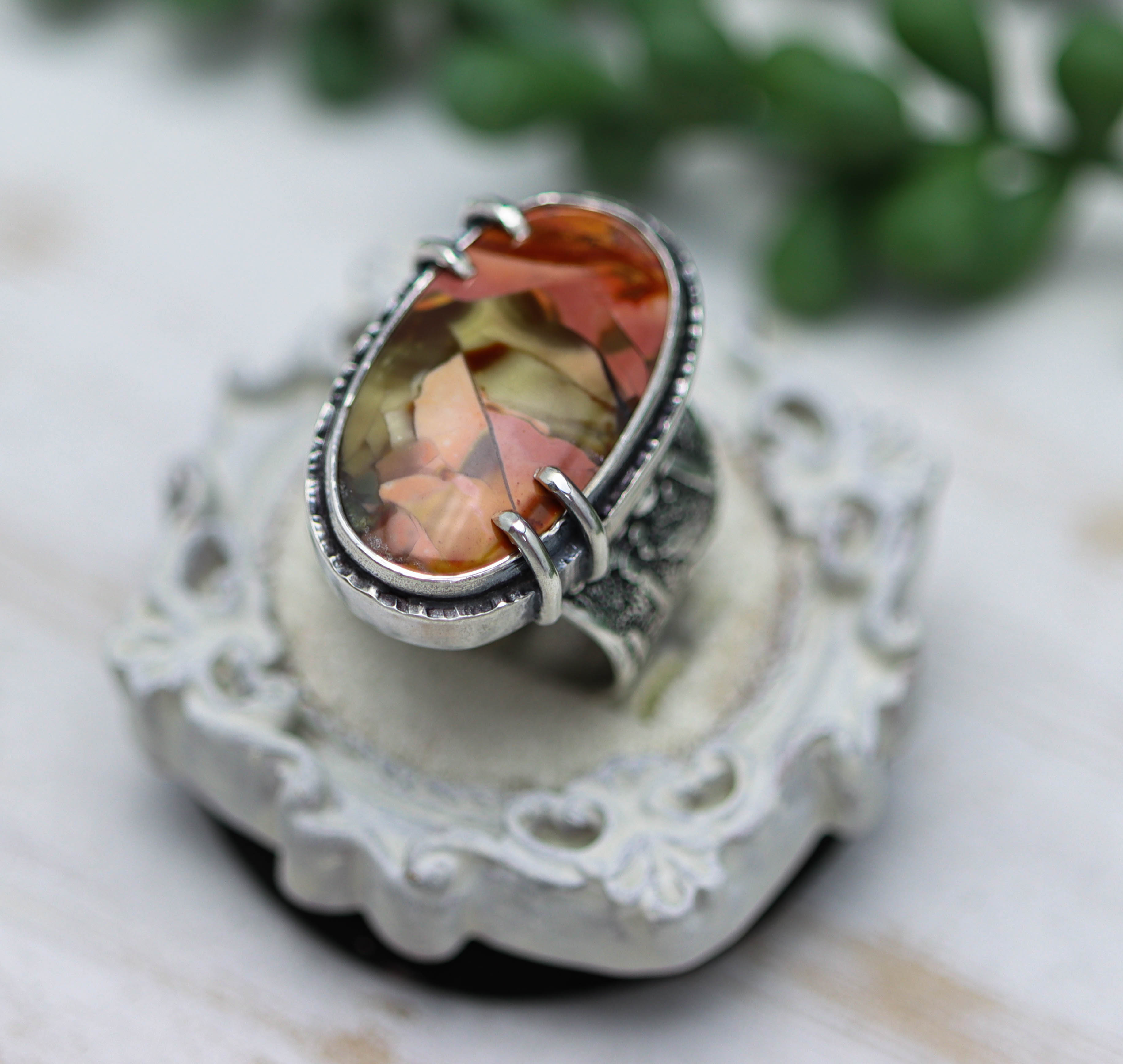 Polychrome Jasper Sterling Silver Wide Band Ring