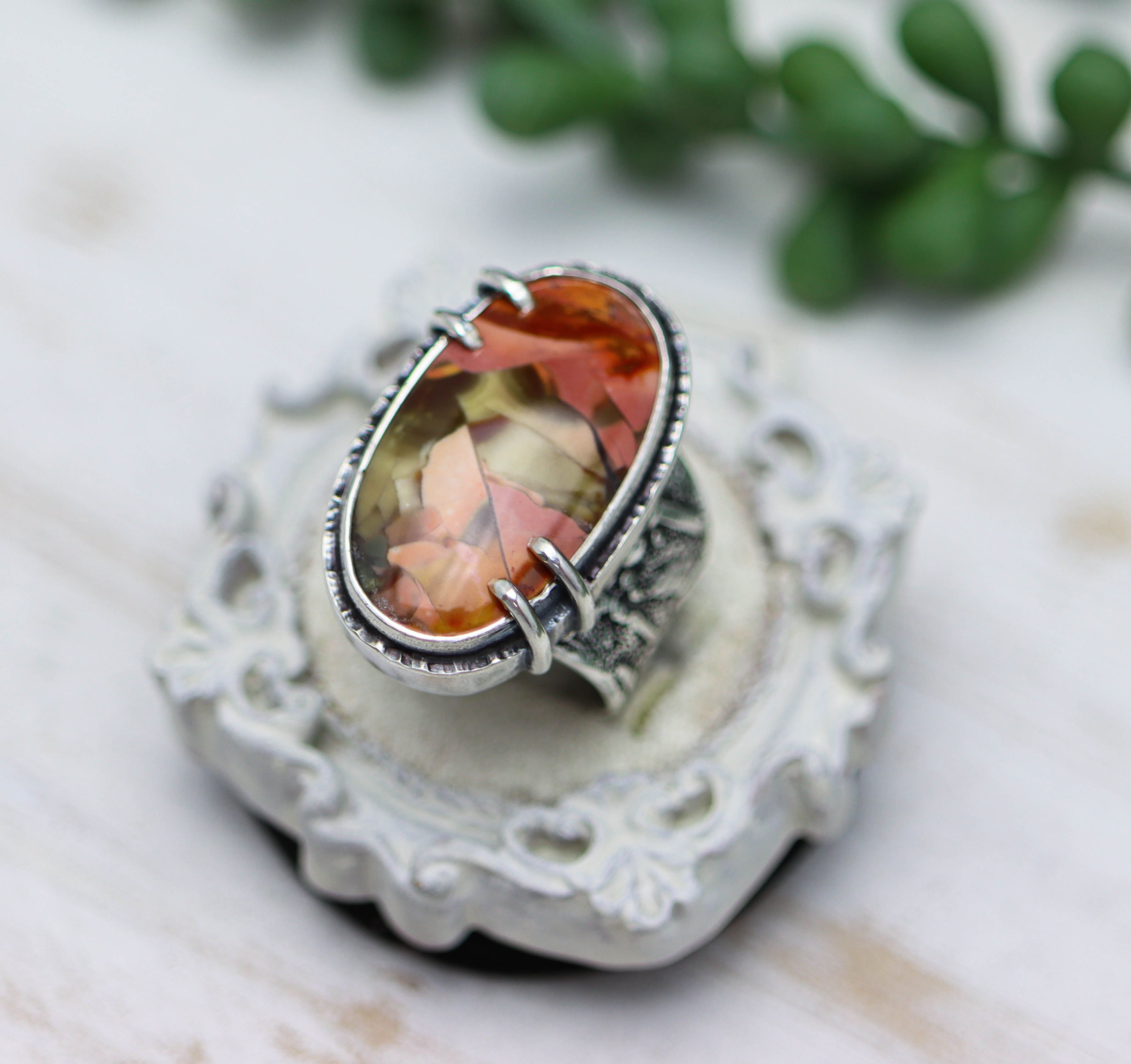 Polychrome Jasper Sterling Silver Wide Band Ring