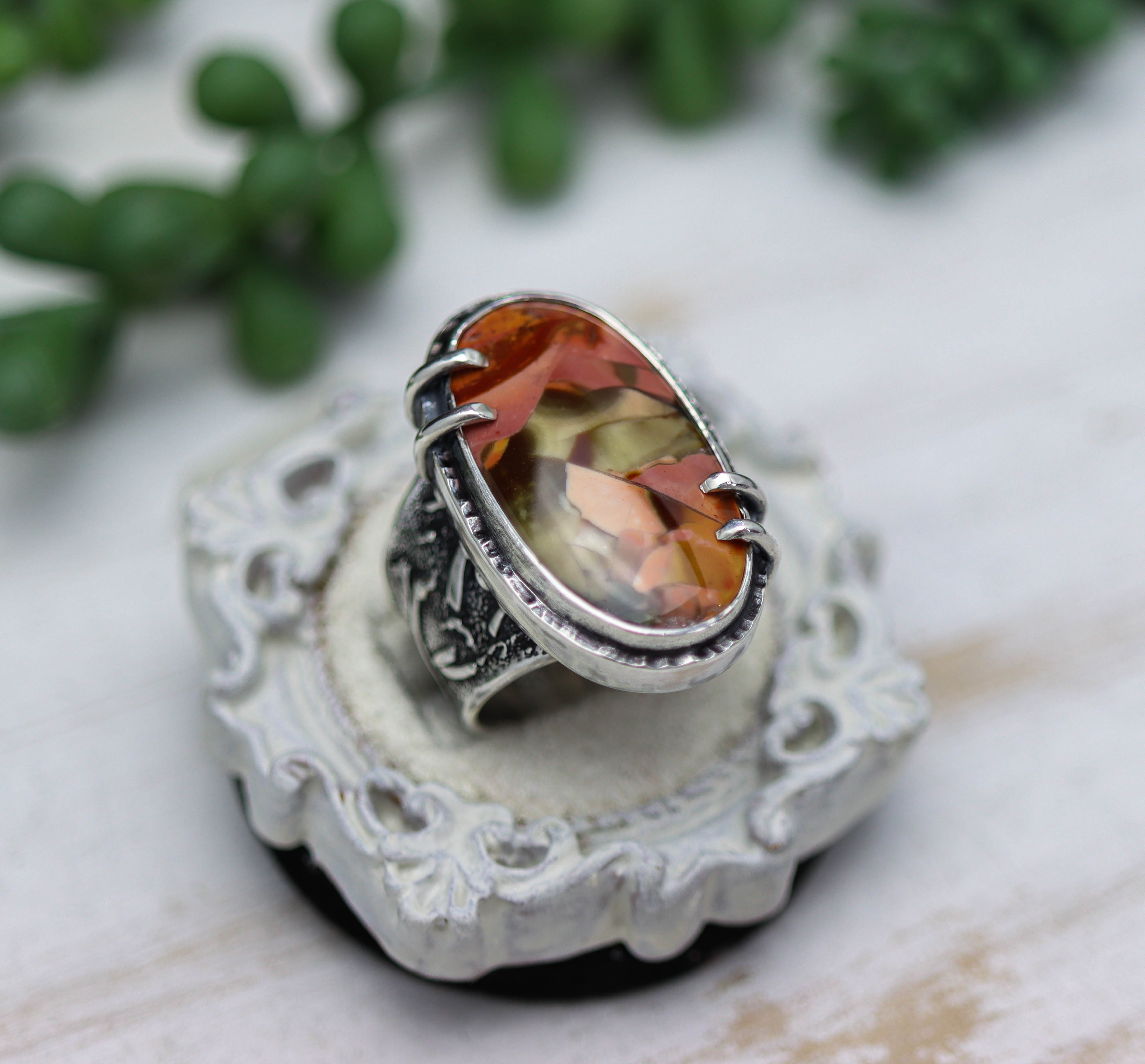 Polychrome Jasper Sterling Silver Wide Band Ring
