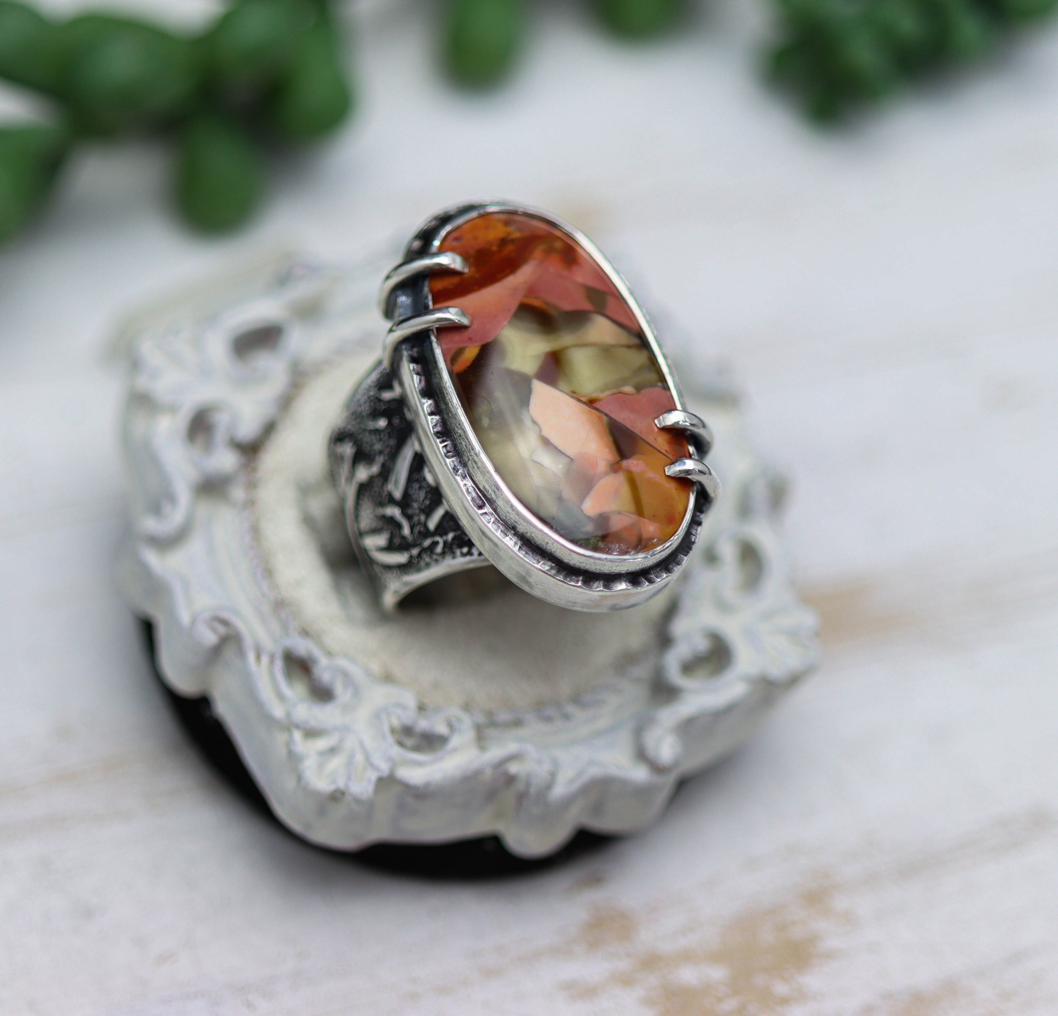 Polychrome Jasper Sterling Silver Wide Band Ring