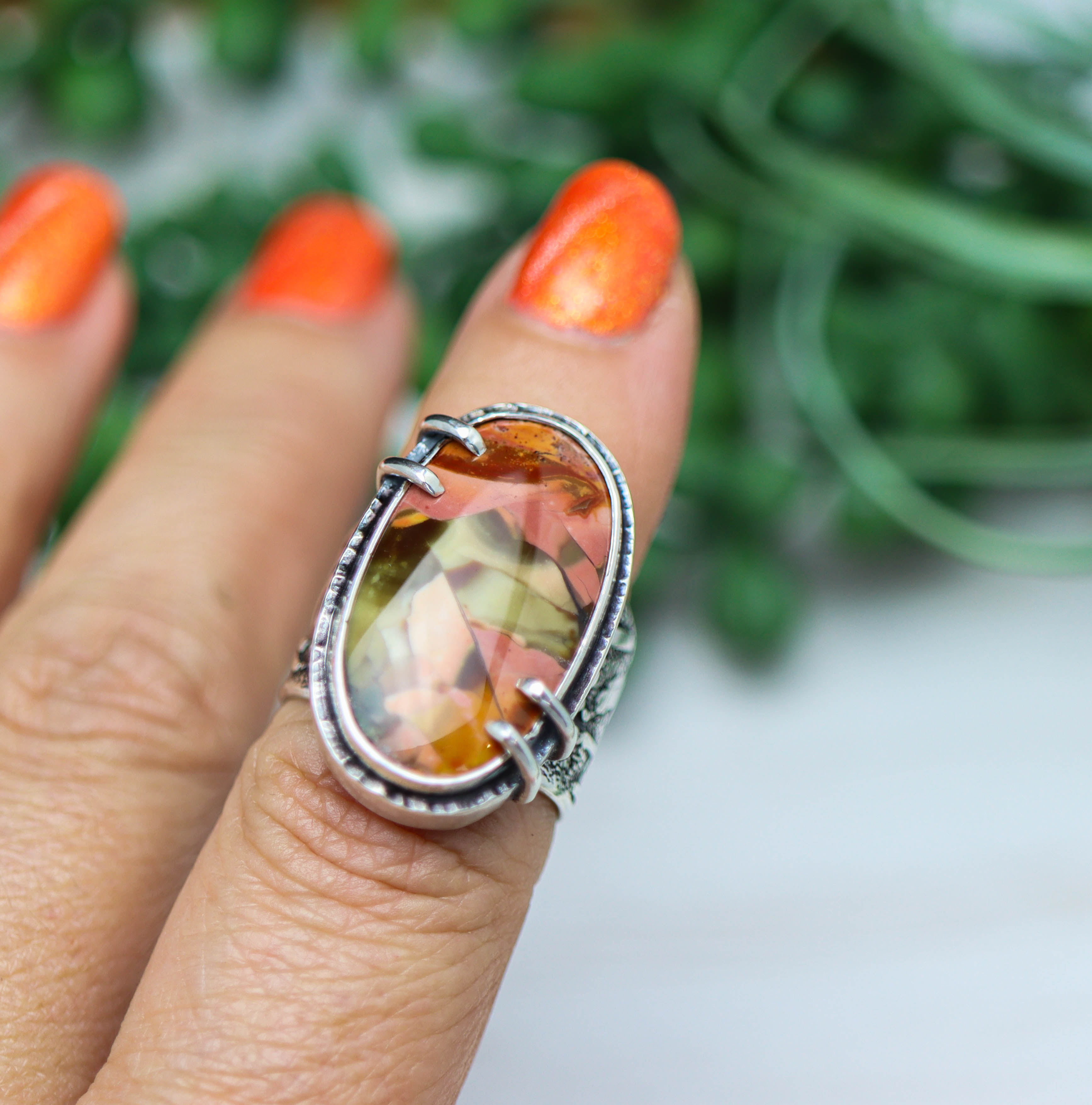 Polychrome Jasper Sterling Silver Wide Band Ring