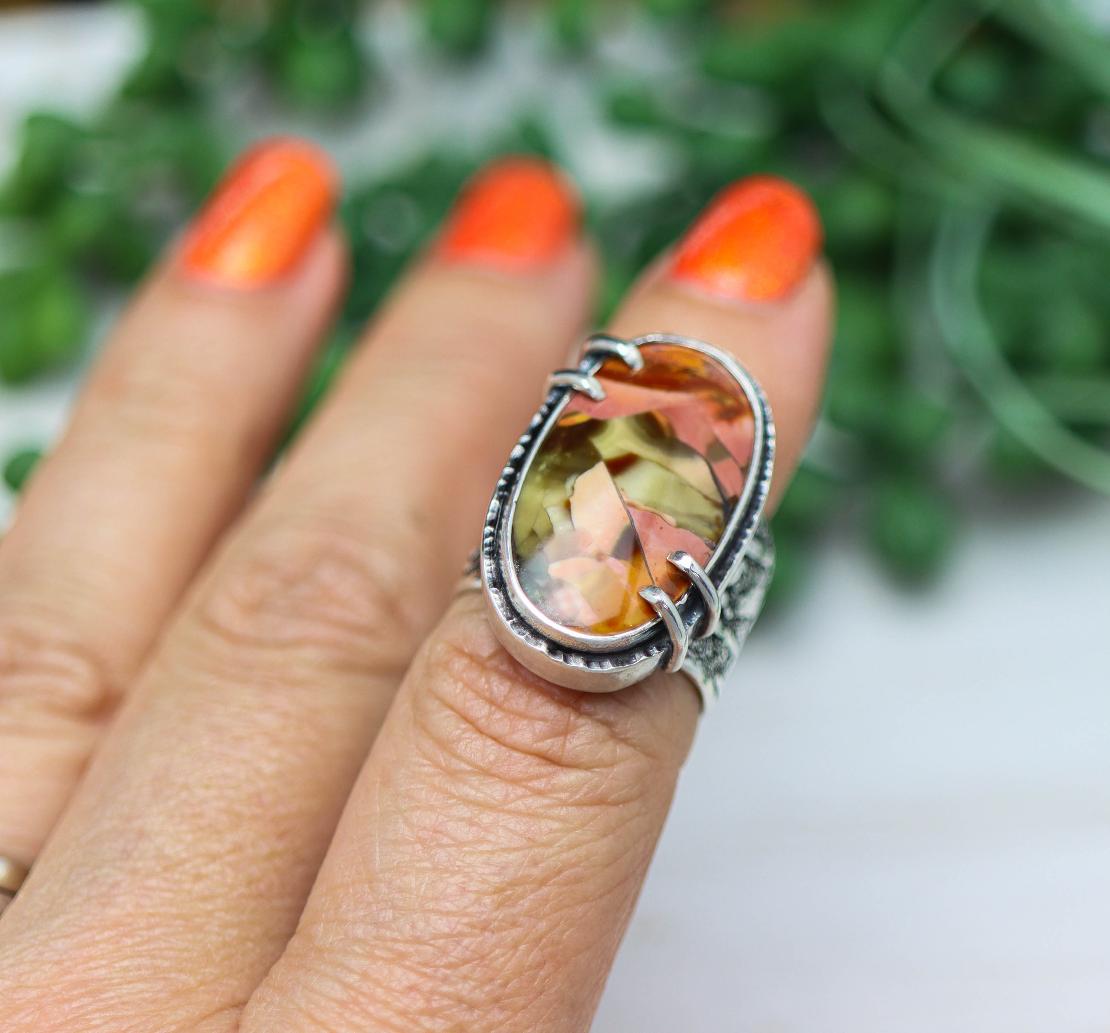 Polychrome Jasper Sterling Silver Wide Band Ring
