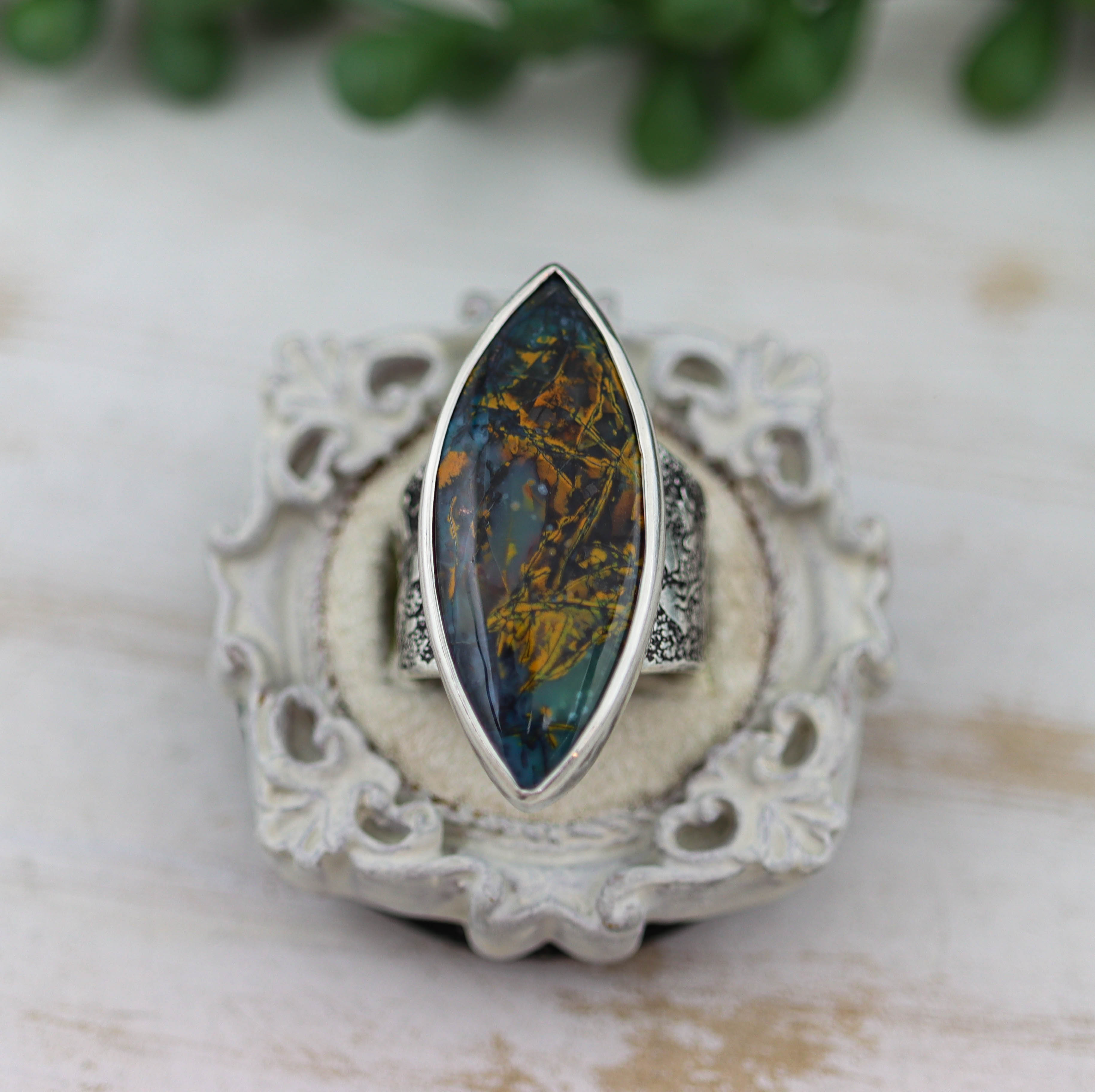Petrified Opalwood Sterling Silver Wide Band Ring