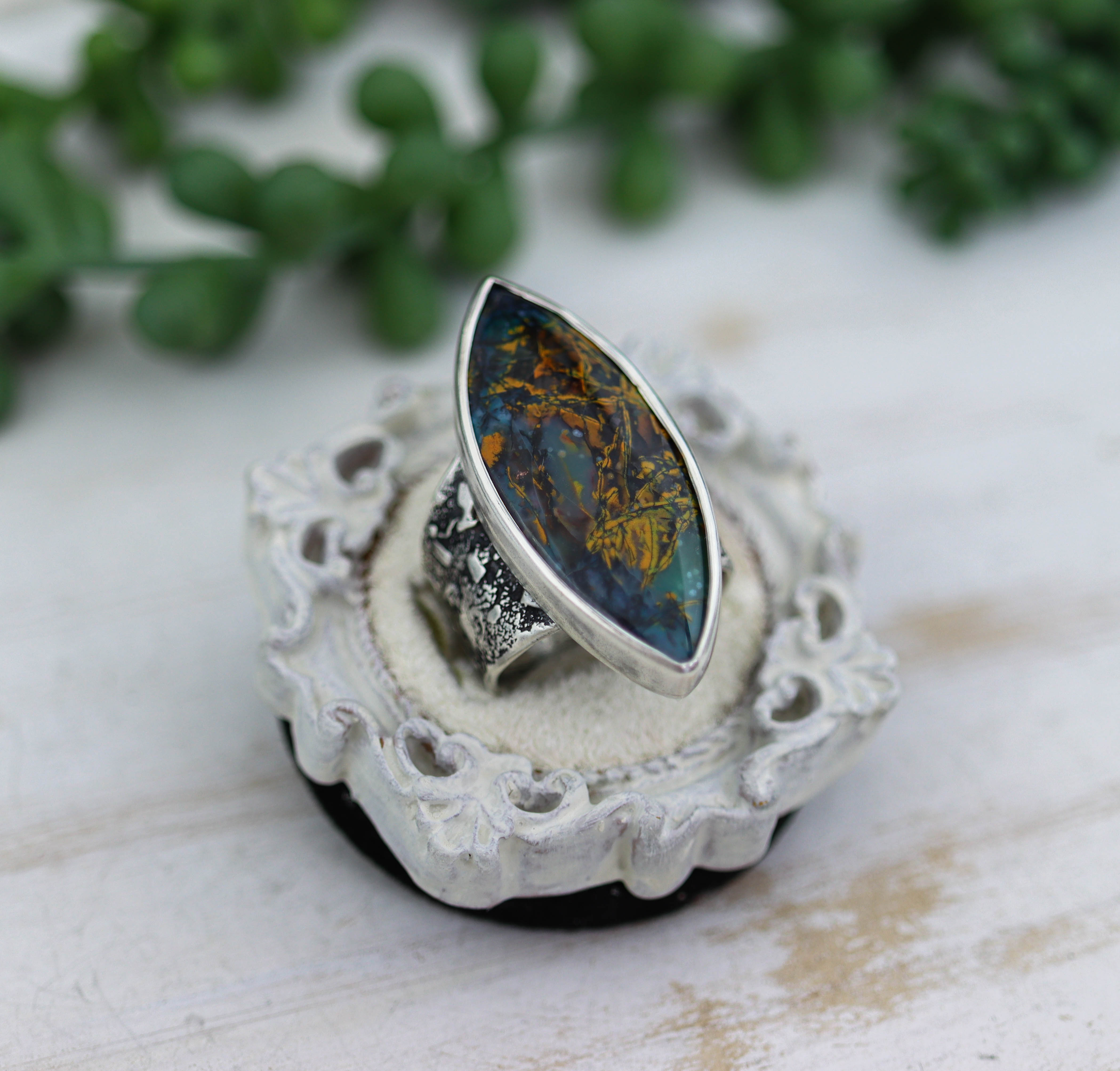 Petrified Opalwood Sterling Silver Wide Band Ring