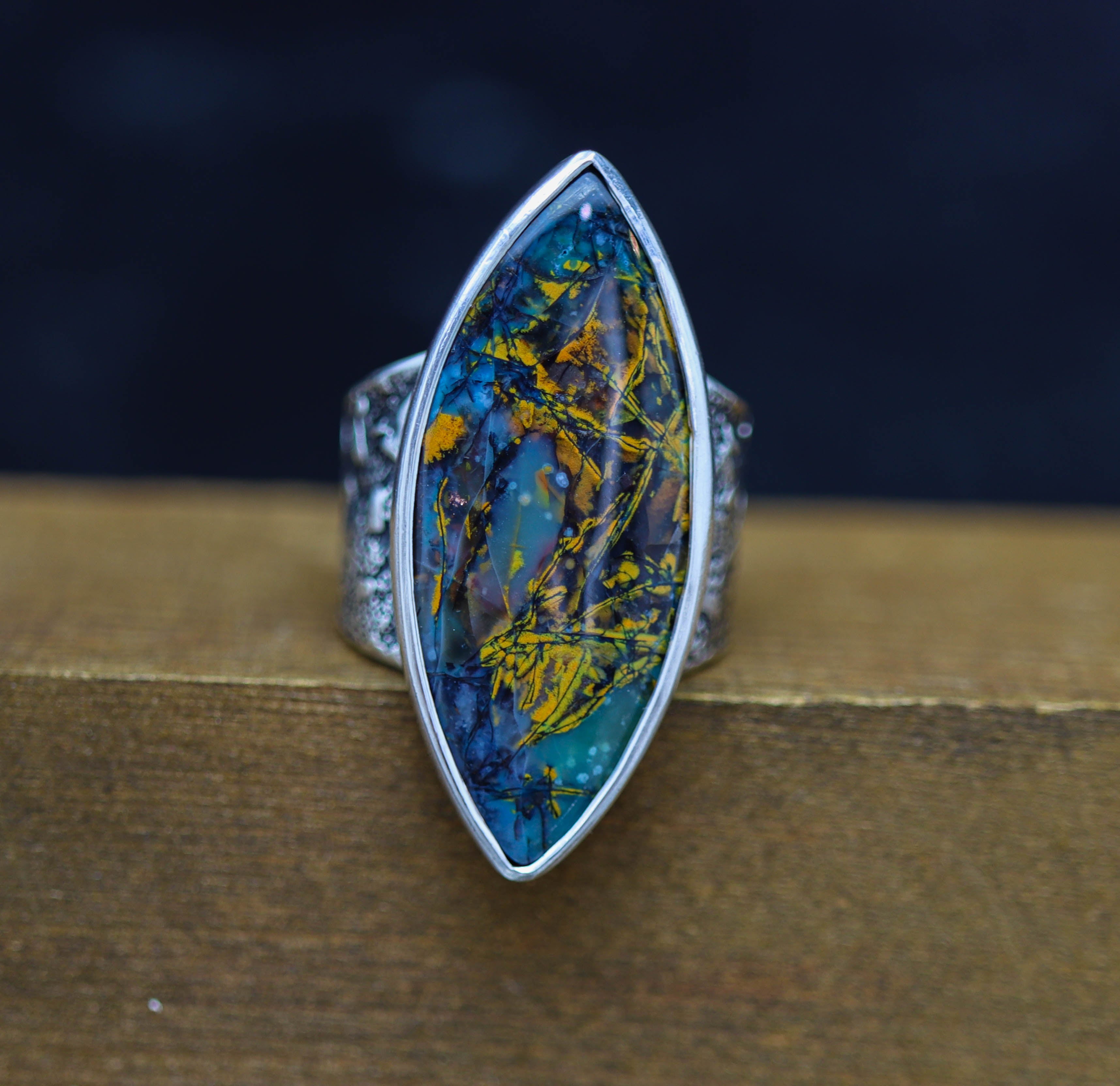 Petrified Opalwood Sterling Silver Wide Band Ring