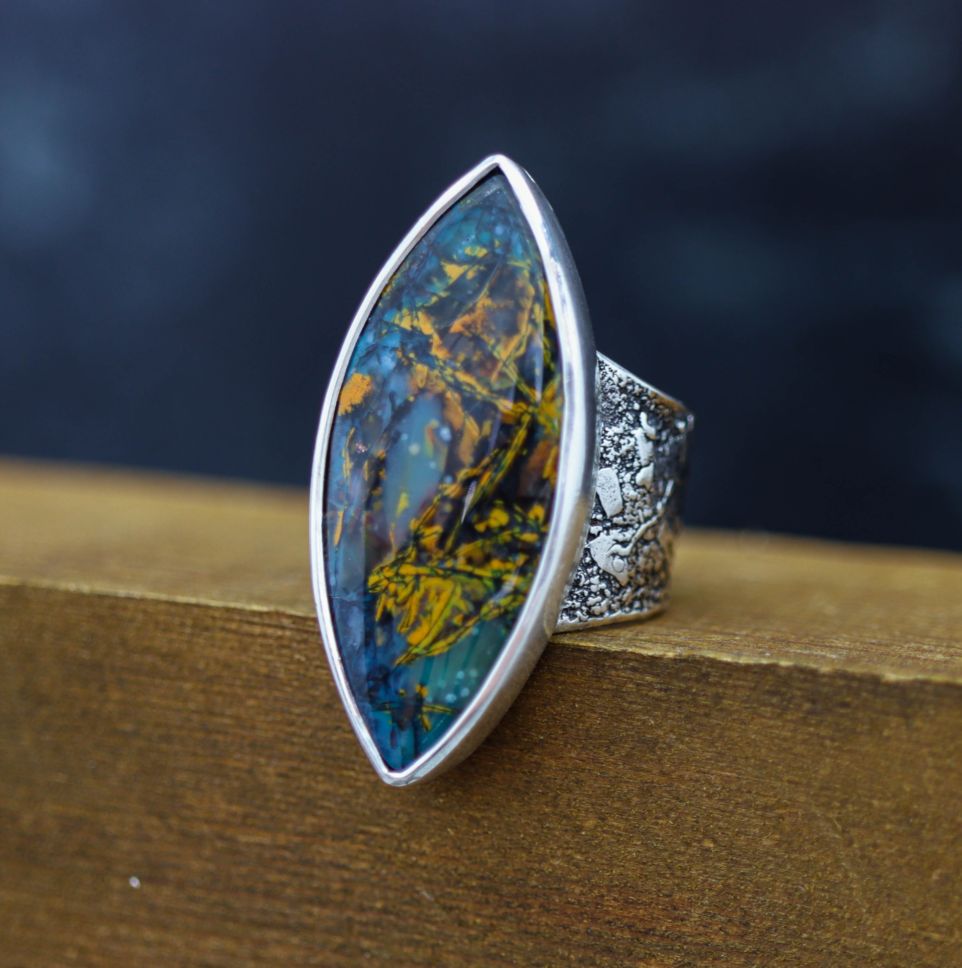 Petrified Opalwood Sterling Silver Wide Band Ring