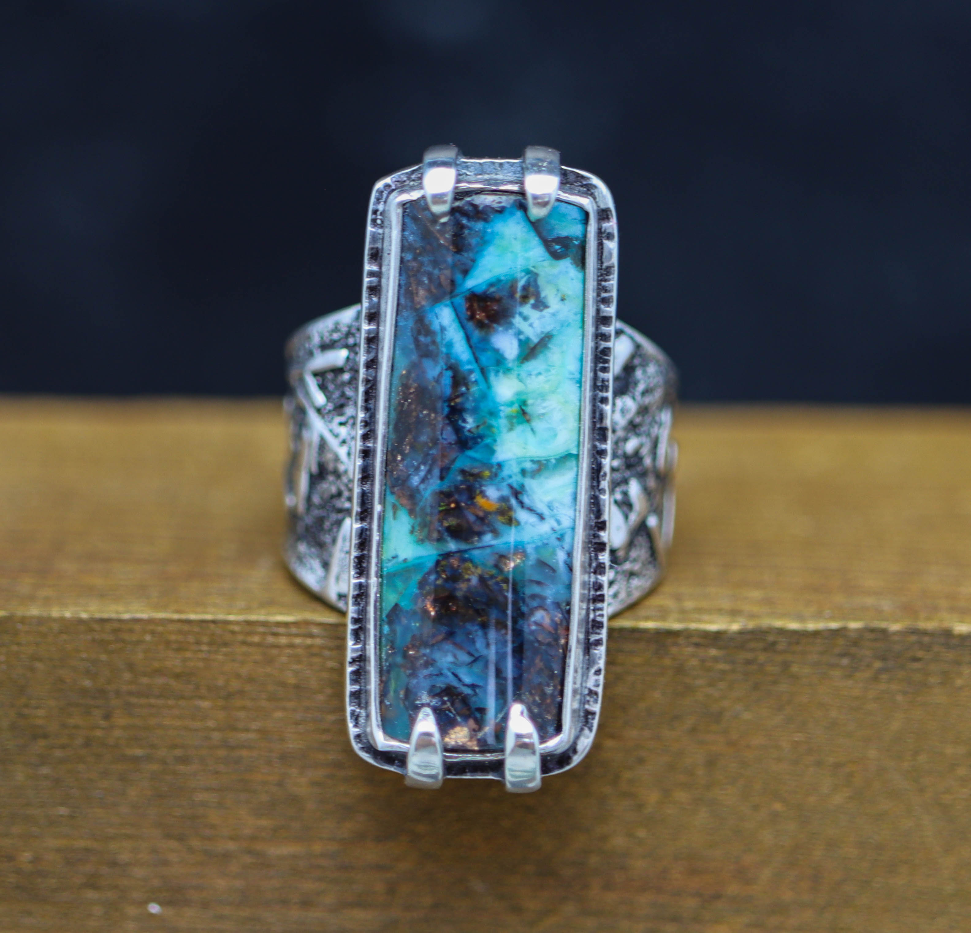 Petrified Opalwood Sterling Silver Wide Band Ring