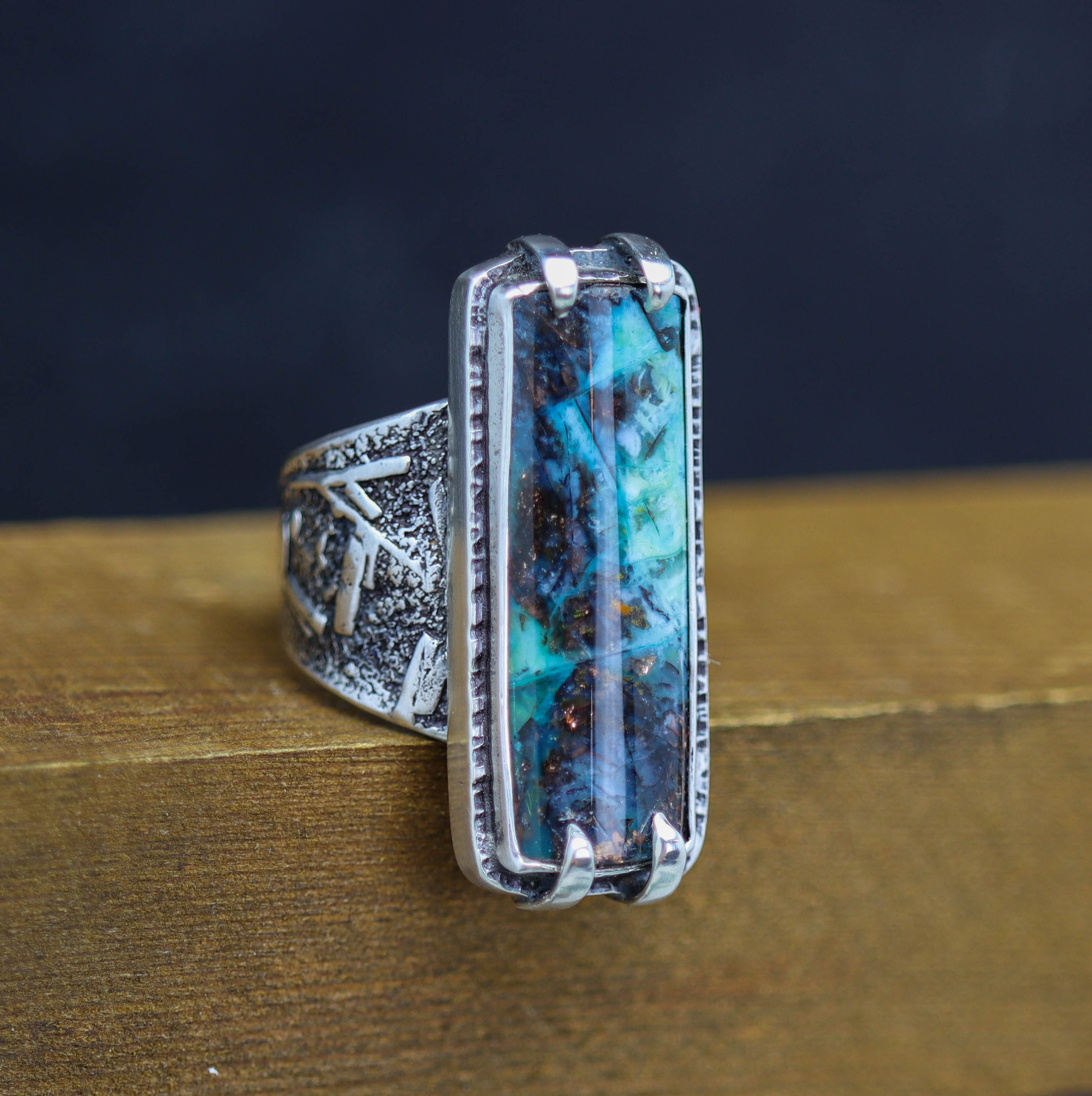 Petrified Opalwood Sterling Silver Wide Band Ring