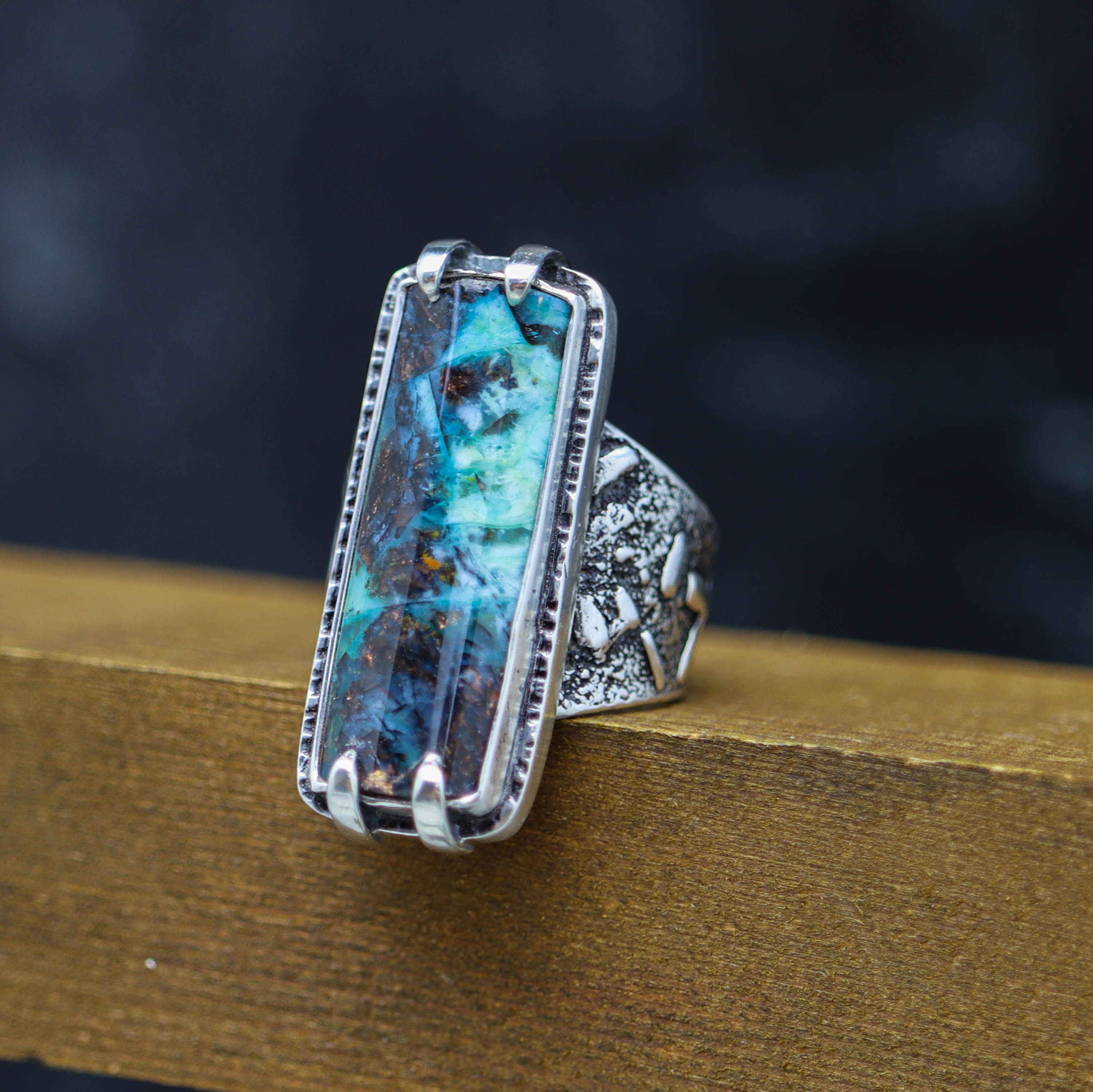 Petrified Opalwood Sterling Silver Wide Band Ring
