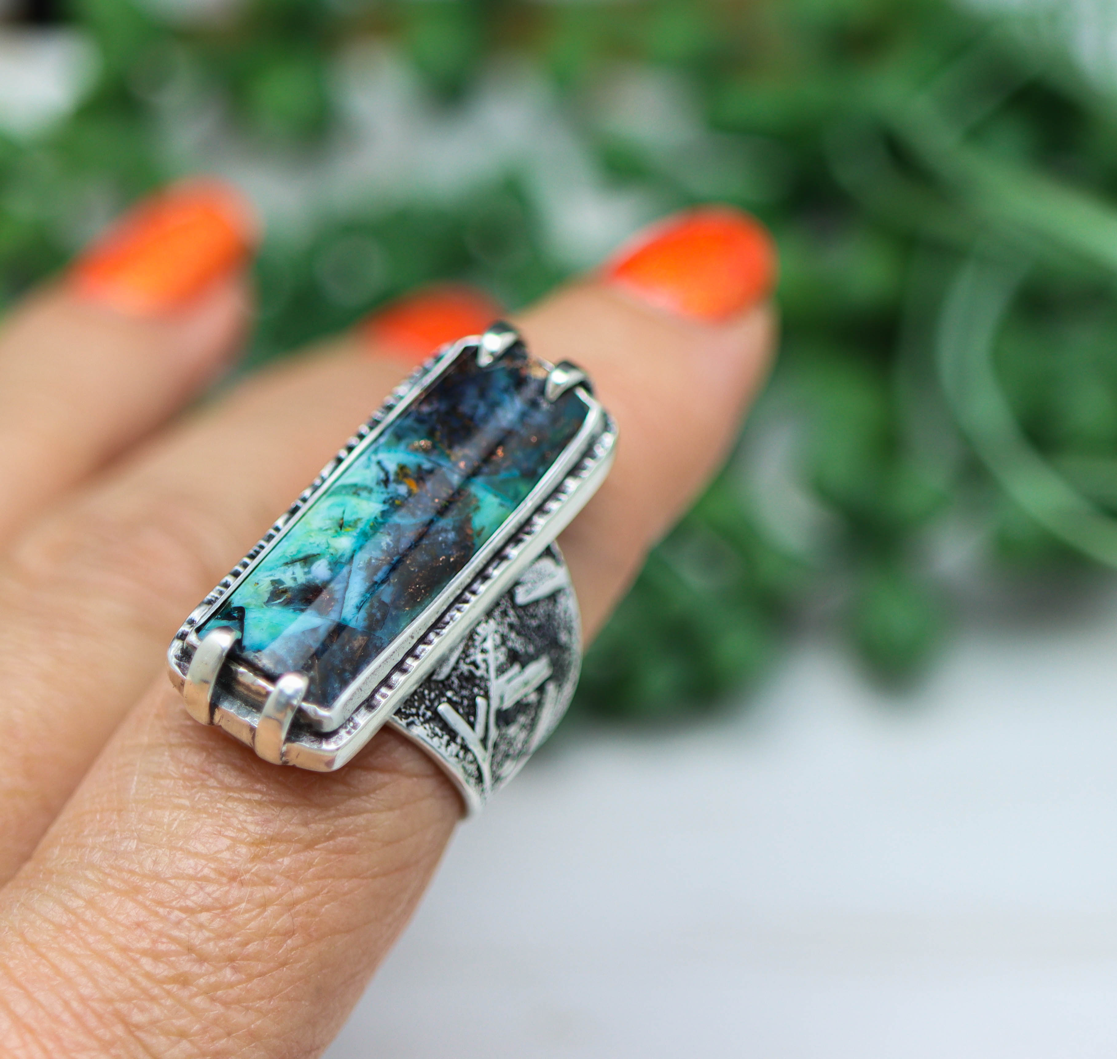 Petrified Opalwood Sterling Silver Wide Band Ring
