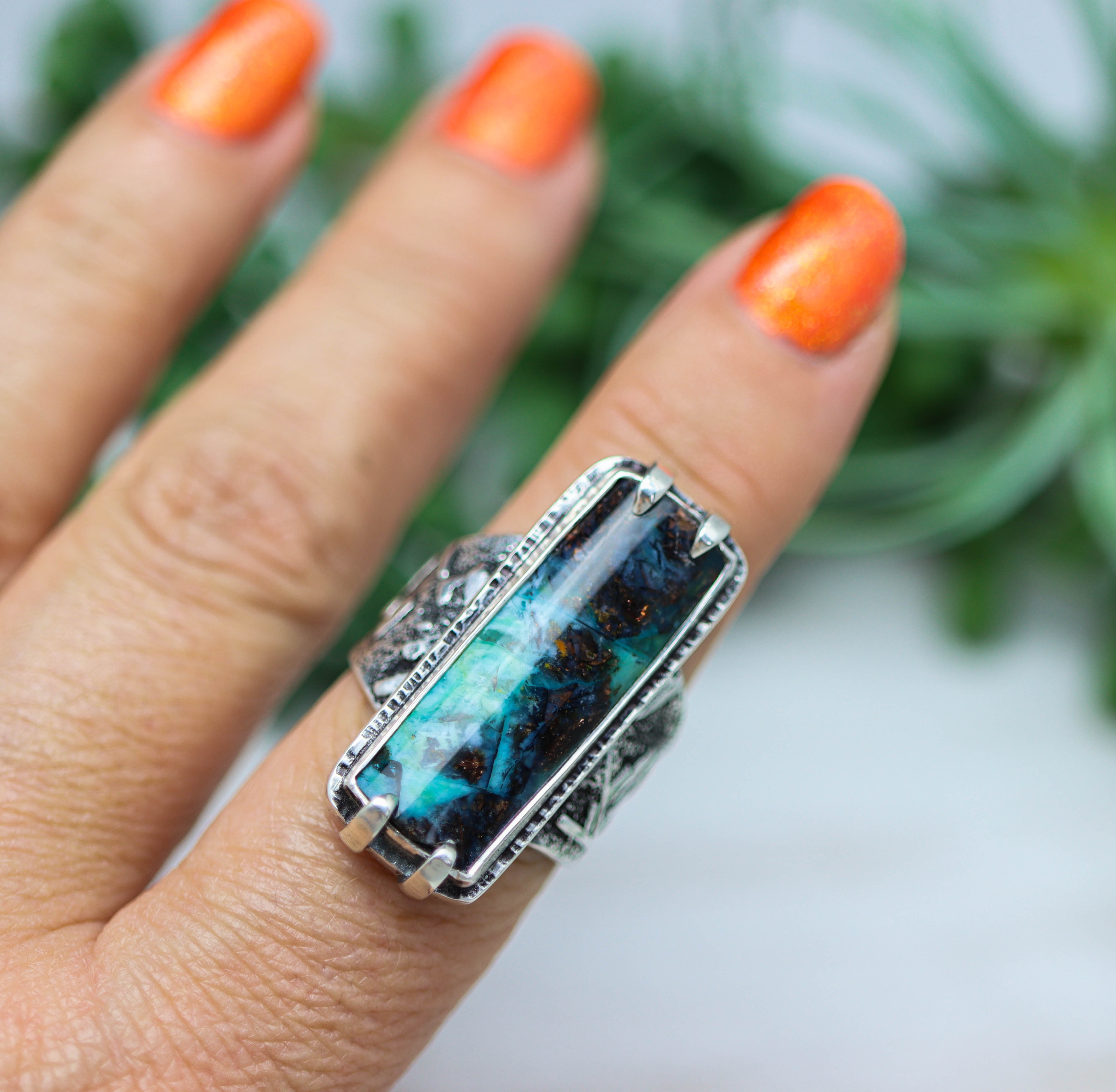 Petrified Opalwood Sterling Silver Wide Band Ring