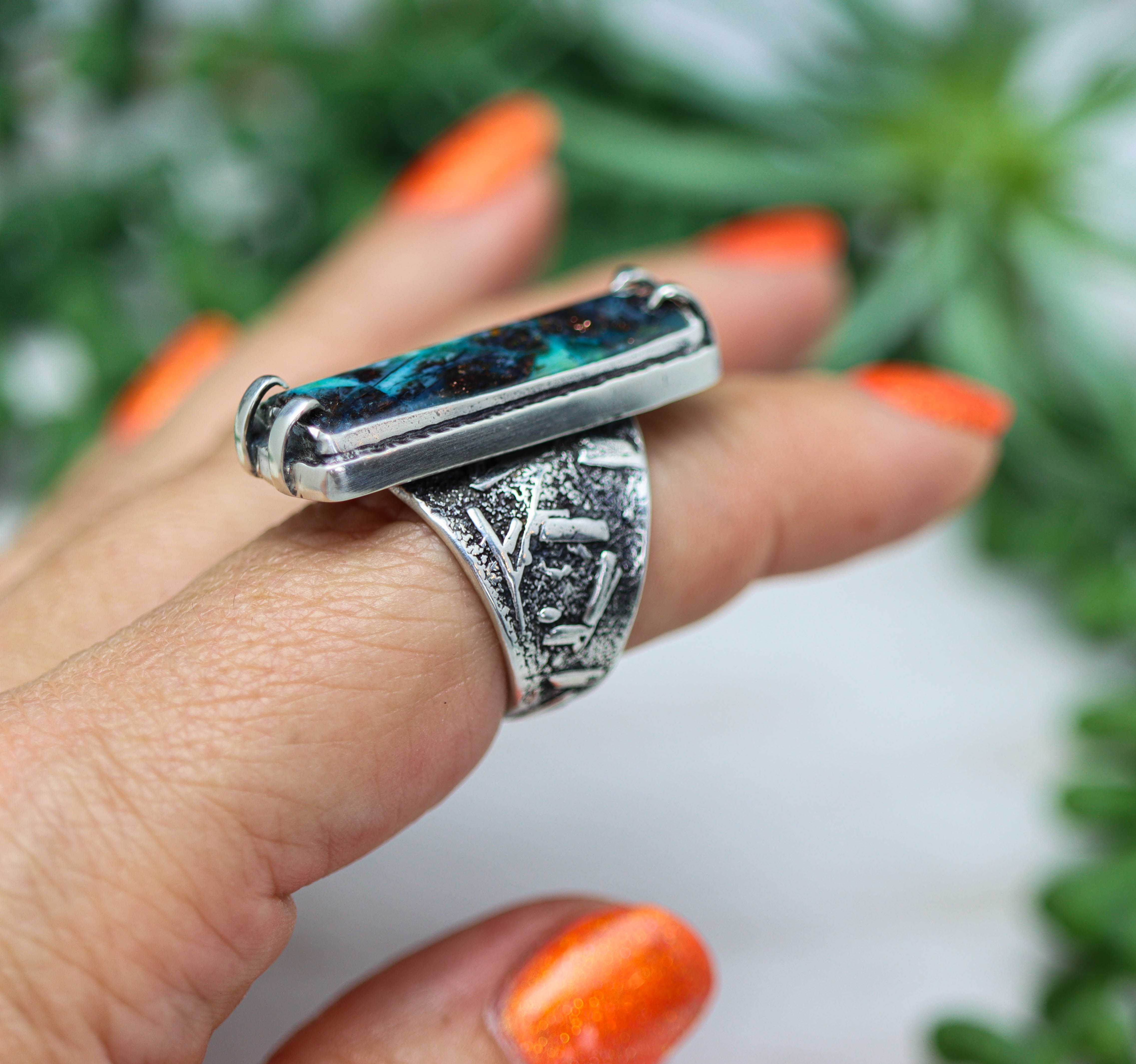 Petrified Opalwood Sterling Silver Wide Band Ring