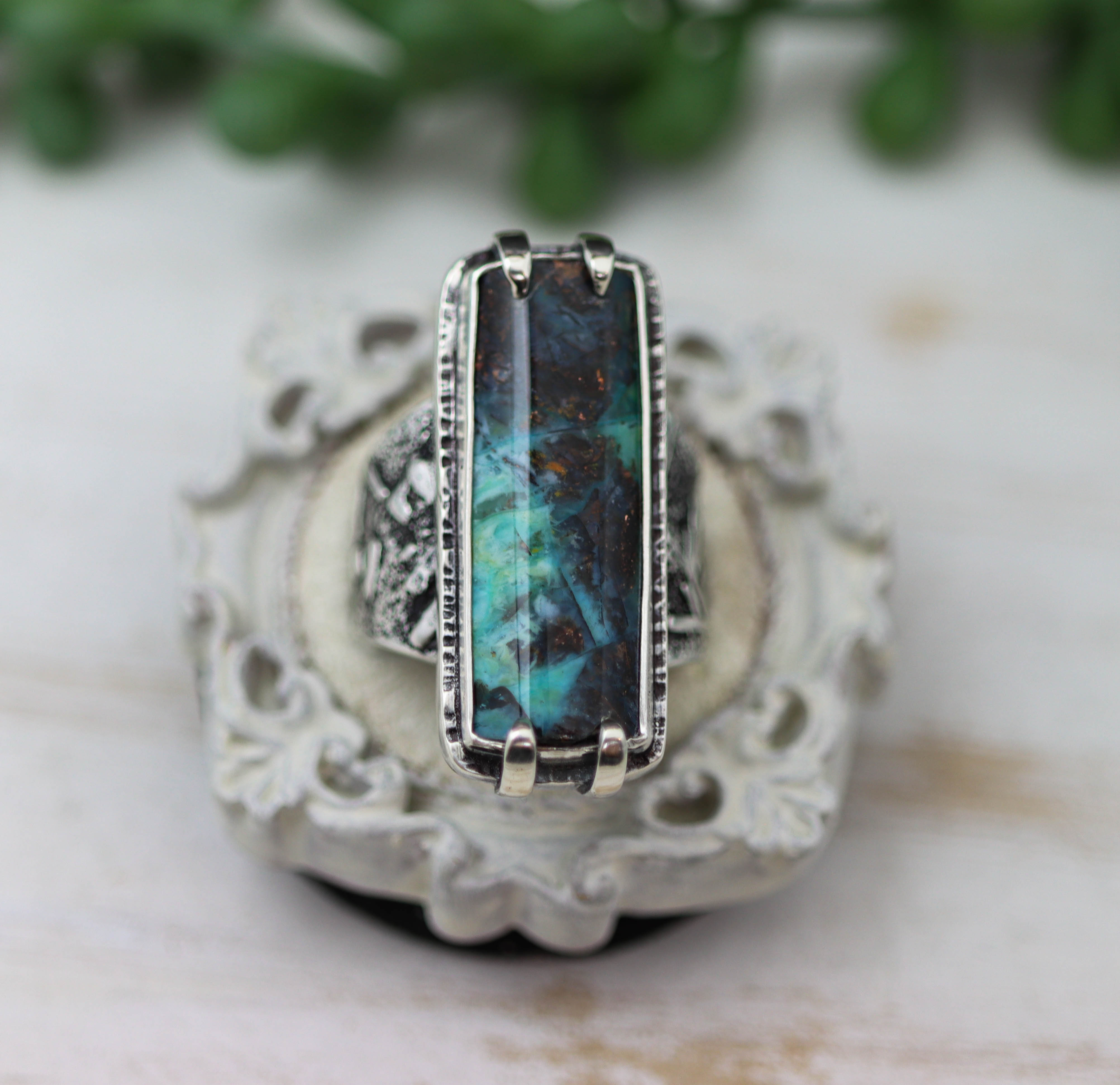Petrified Opalwood Sterling Silver Wide Band Ring