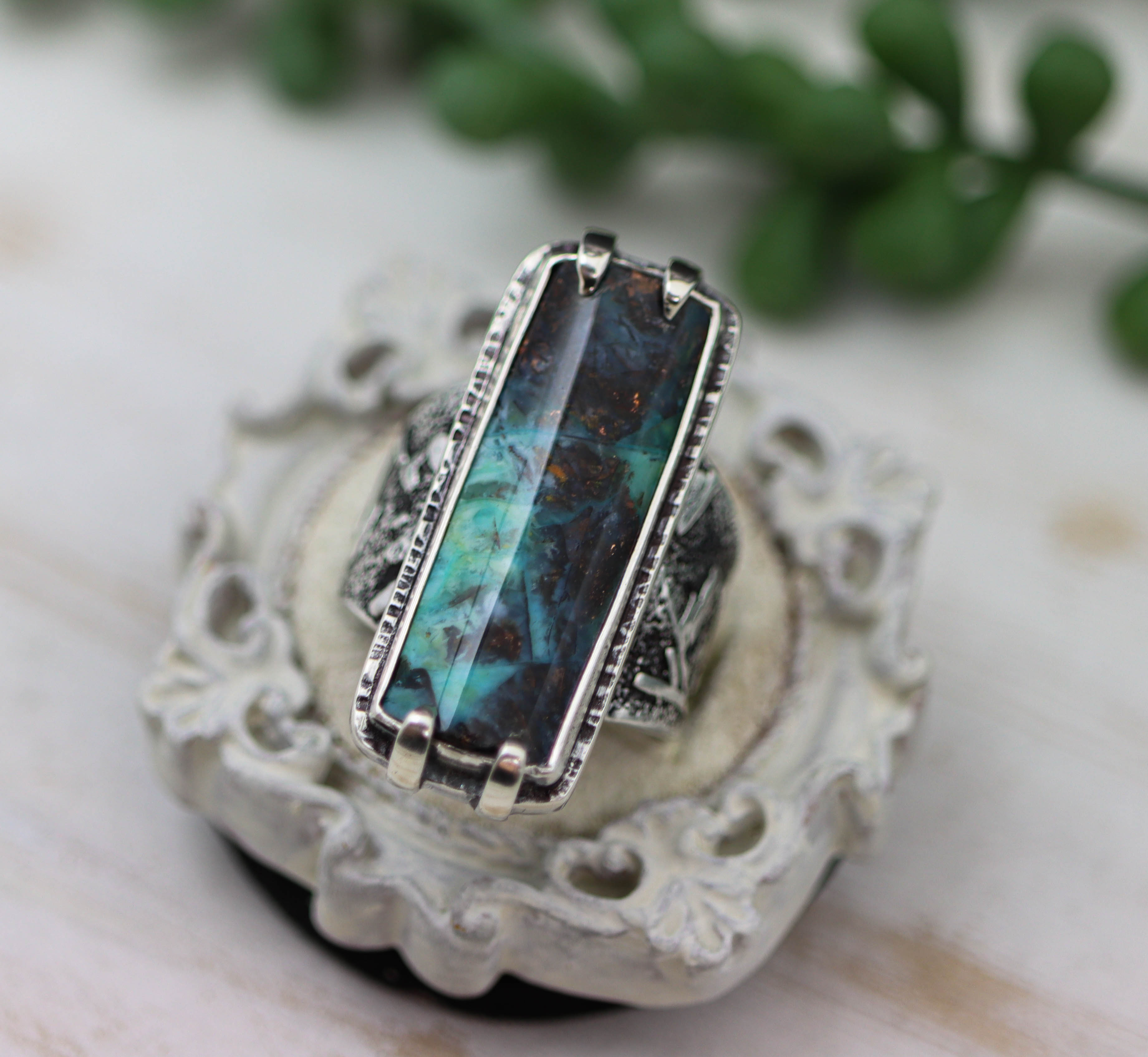 Petrified Opalwood Sterling Silver Wide Band Ring