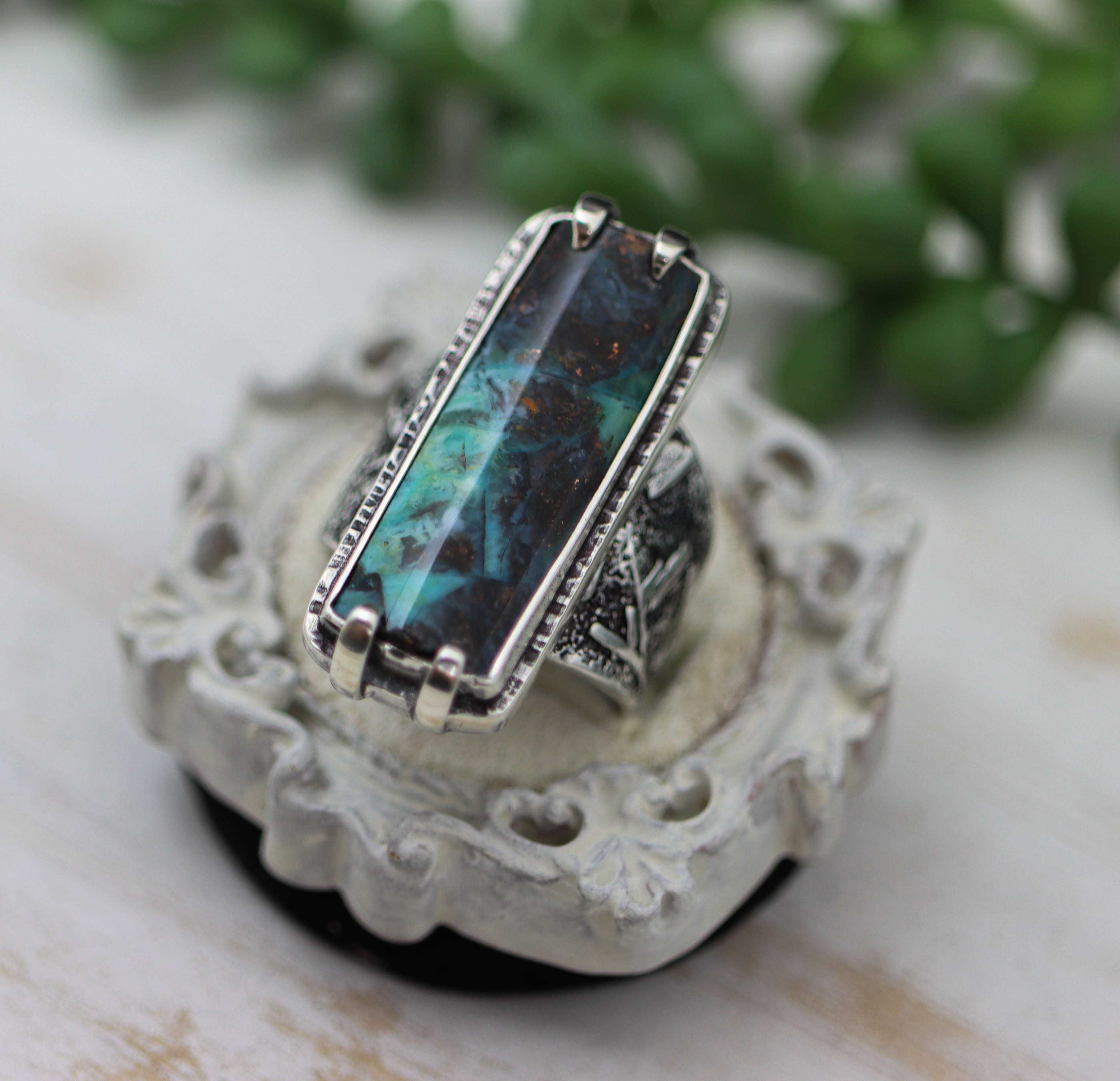 Petrified Opalwood Sterling Silver Wide Band Ring
