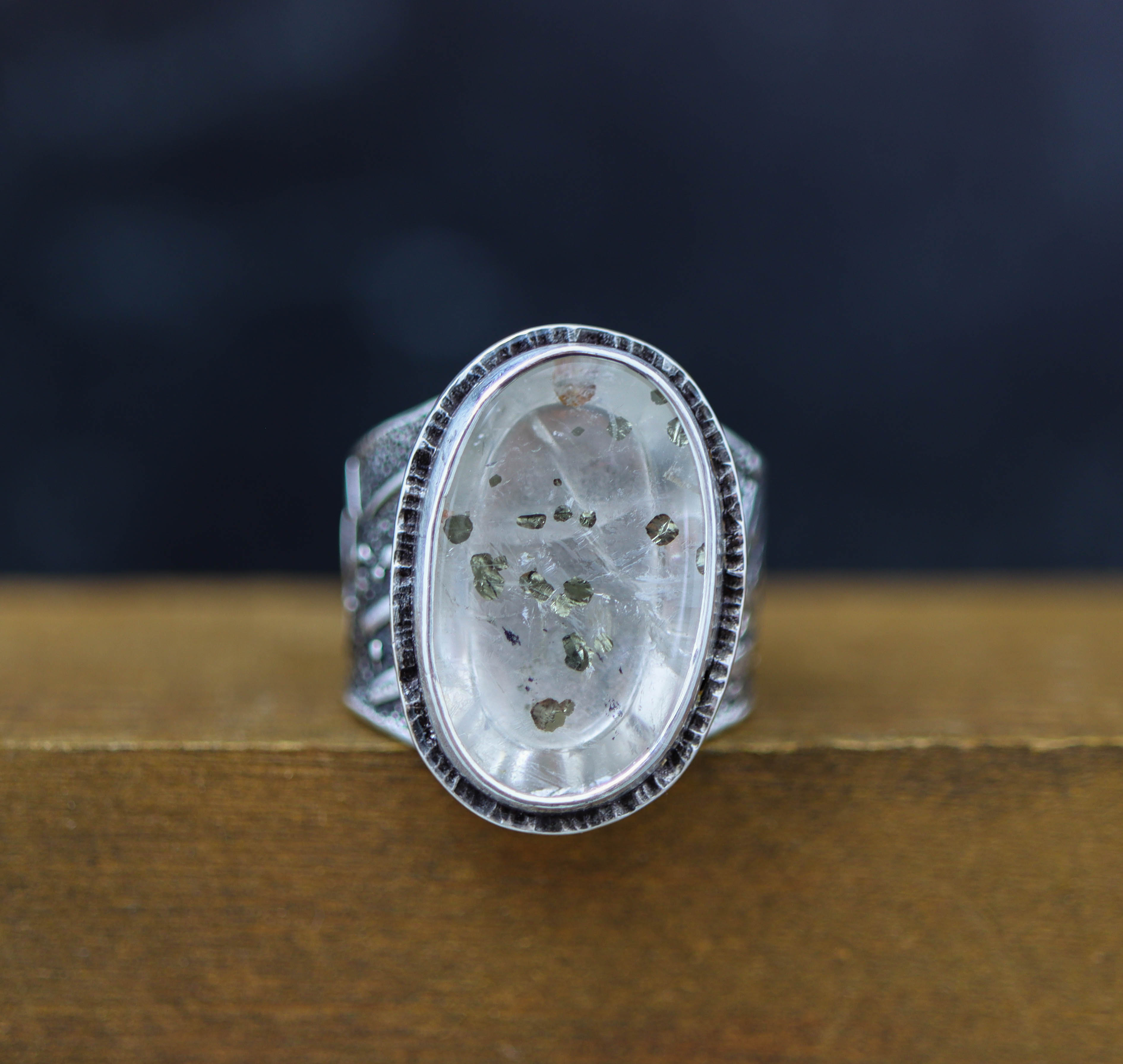 Marcasite Quartz Sterling Silver Wide Band Ring