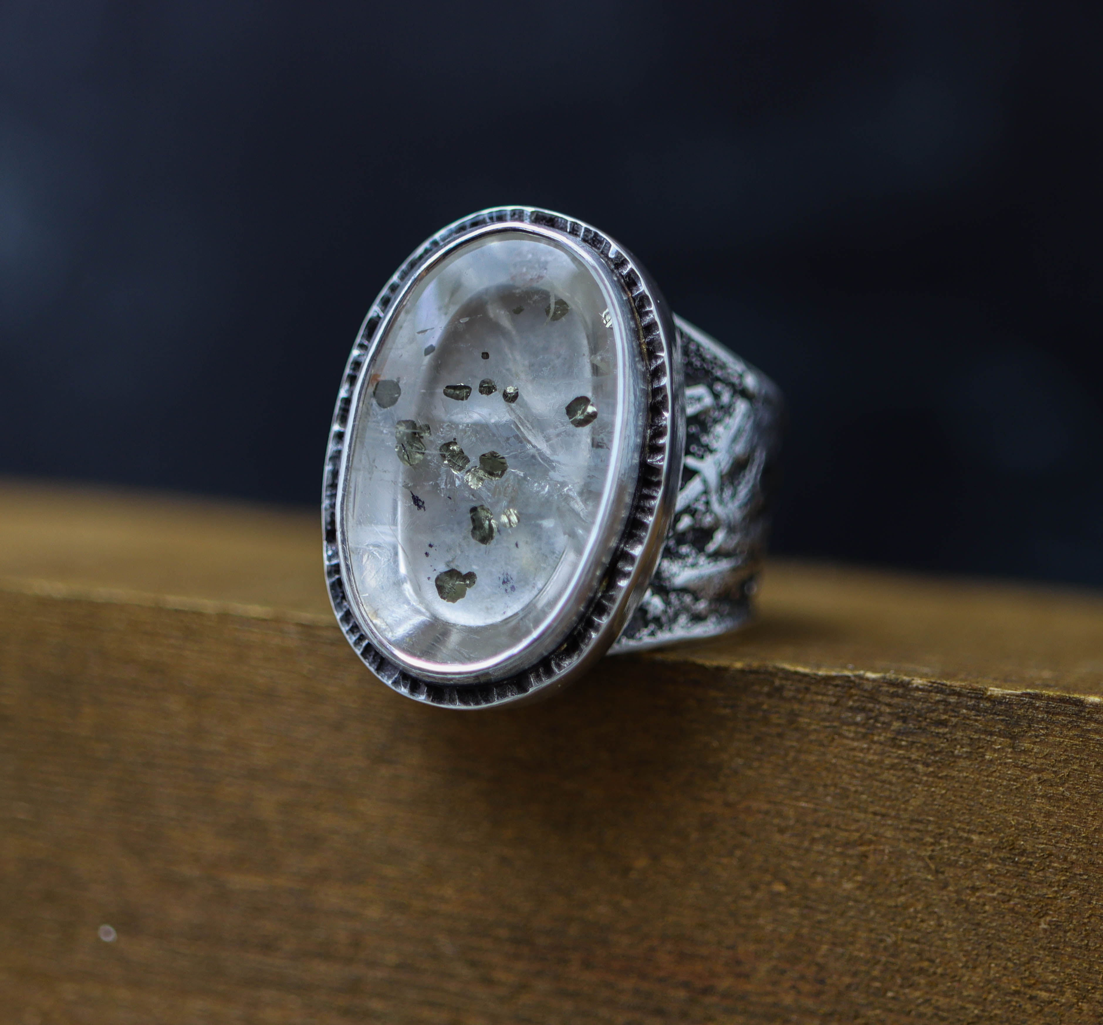Marcasite Quartz Sterling Silver Wide Band Ring