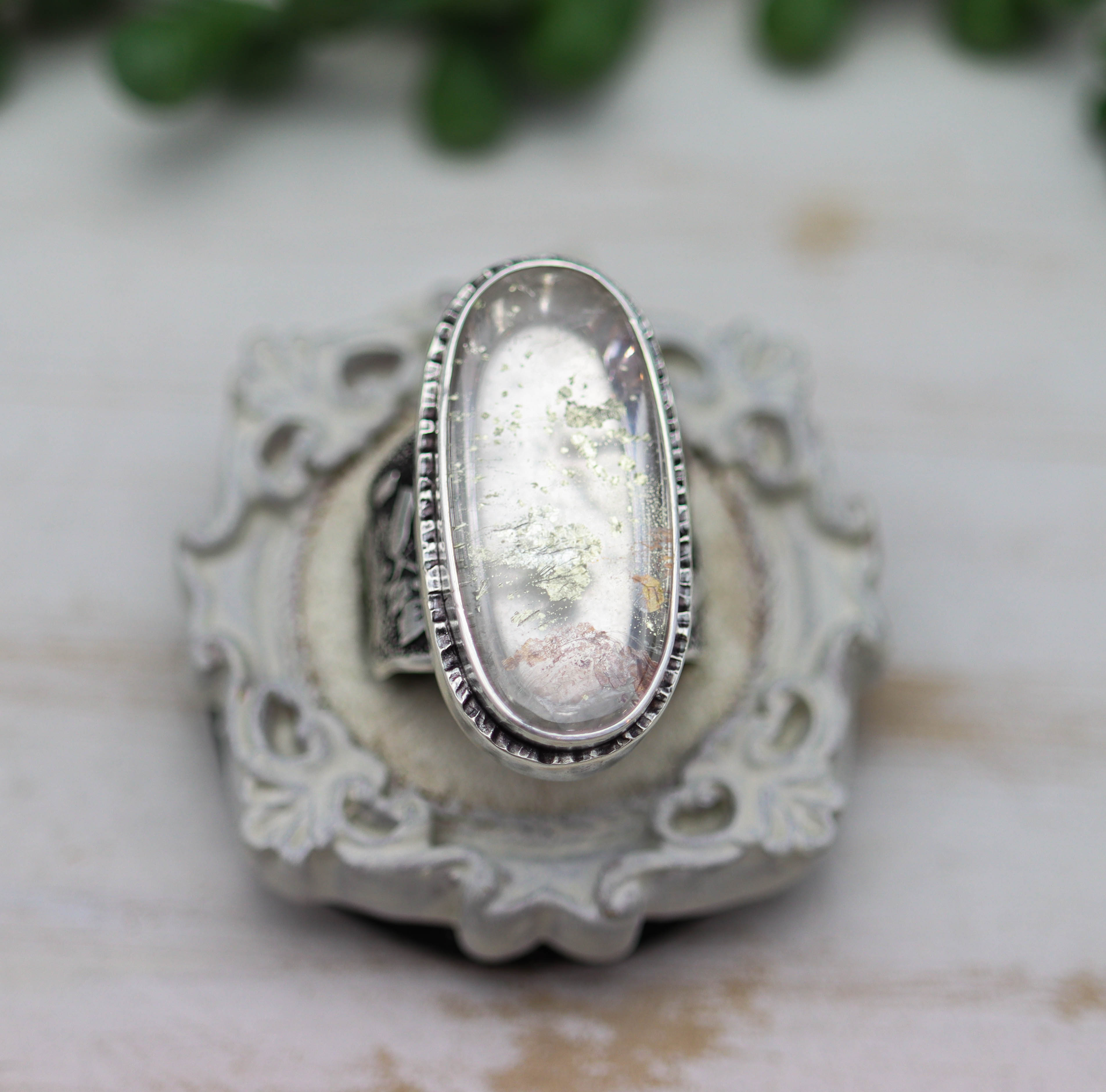 Marcasite Quartz Sterling Silver Wide Band Ring