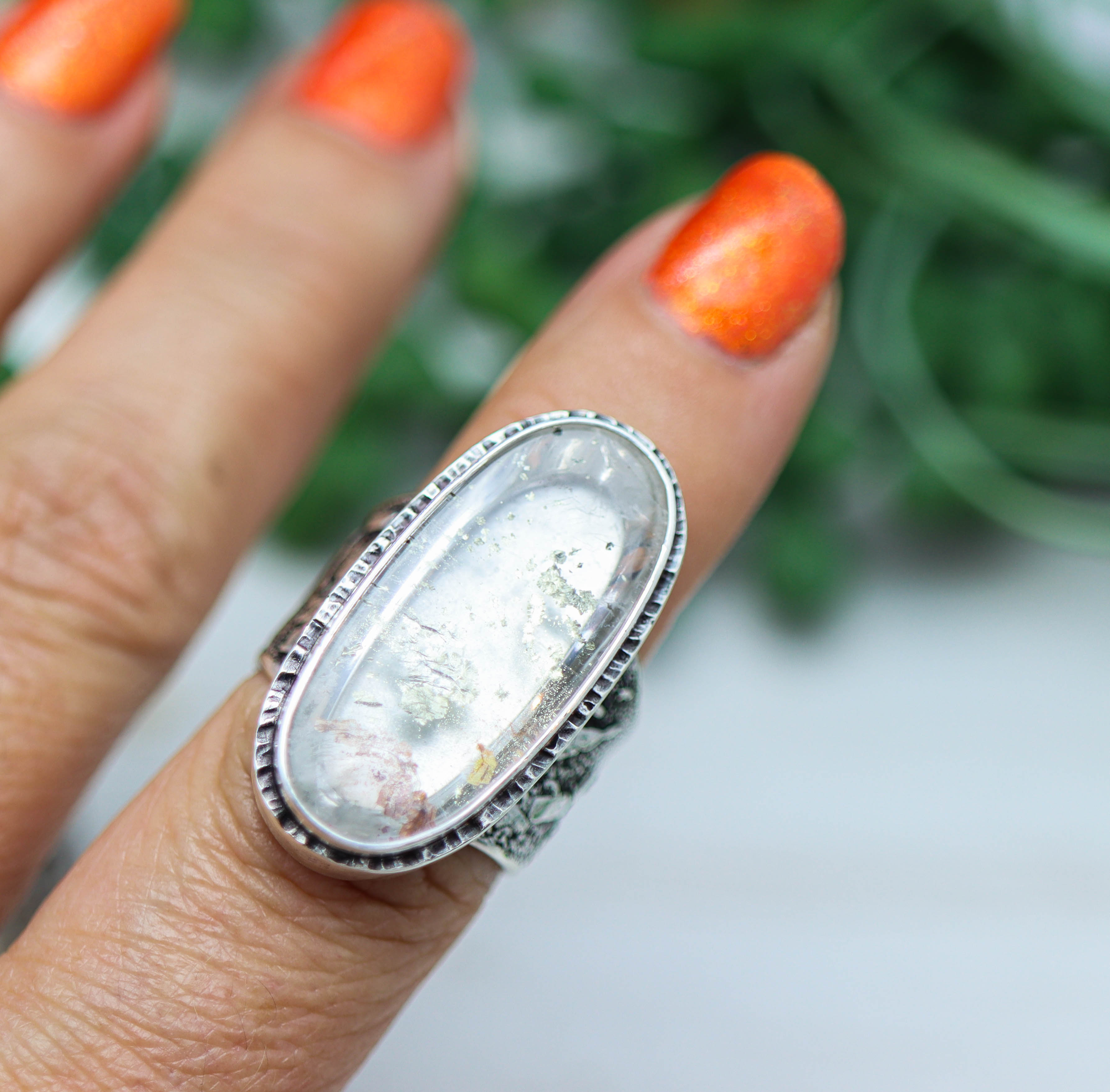 Marcasite Quartz Sterling Silver Wide Band Ring