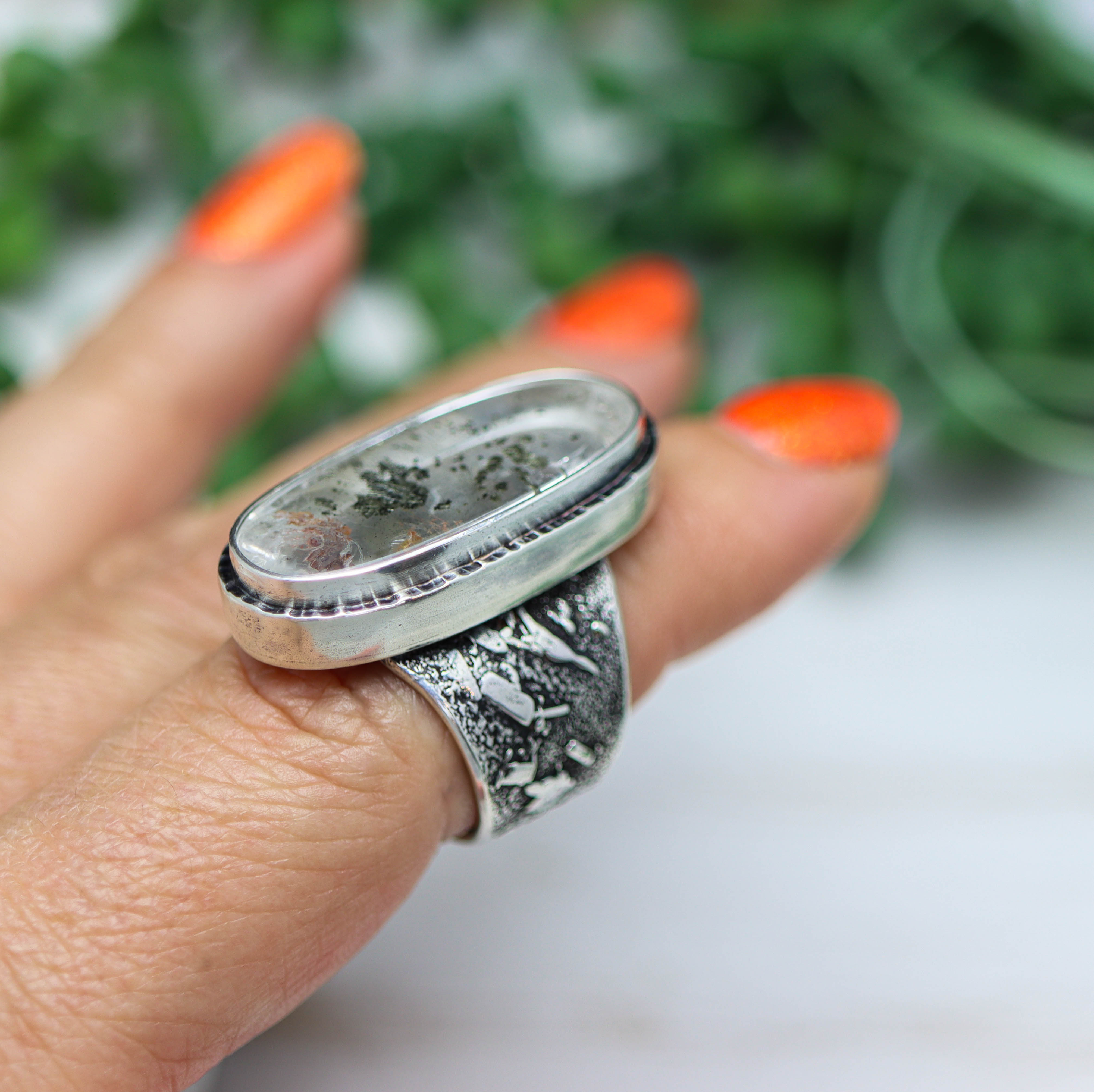 Marcasite Quartz Sterling Silver Wide Band Ring