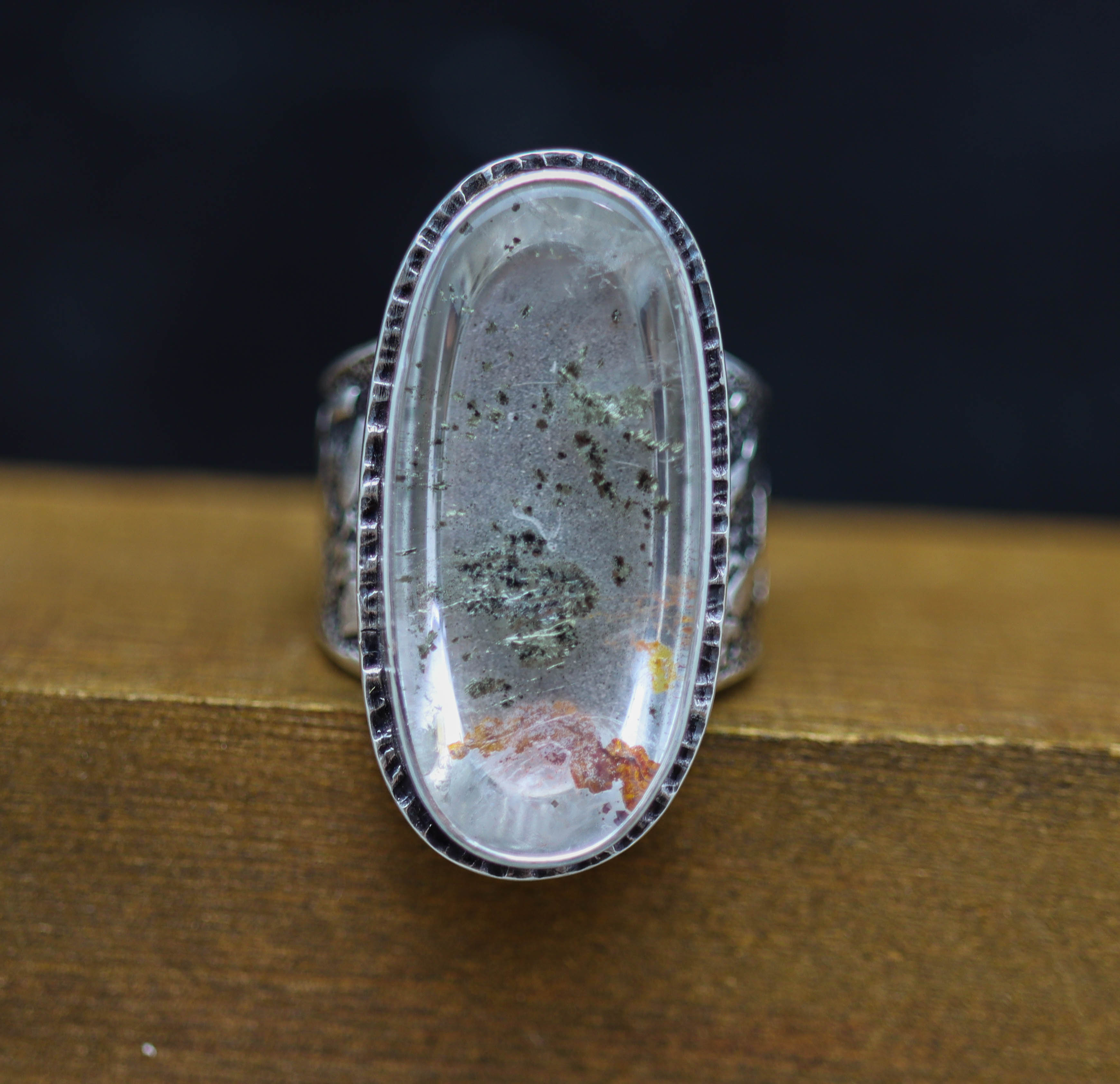 Marcasite Quartz Sterling Silver Wide Band Ring