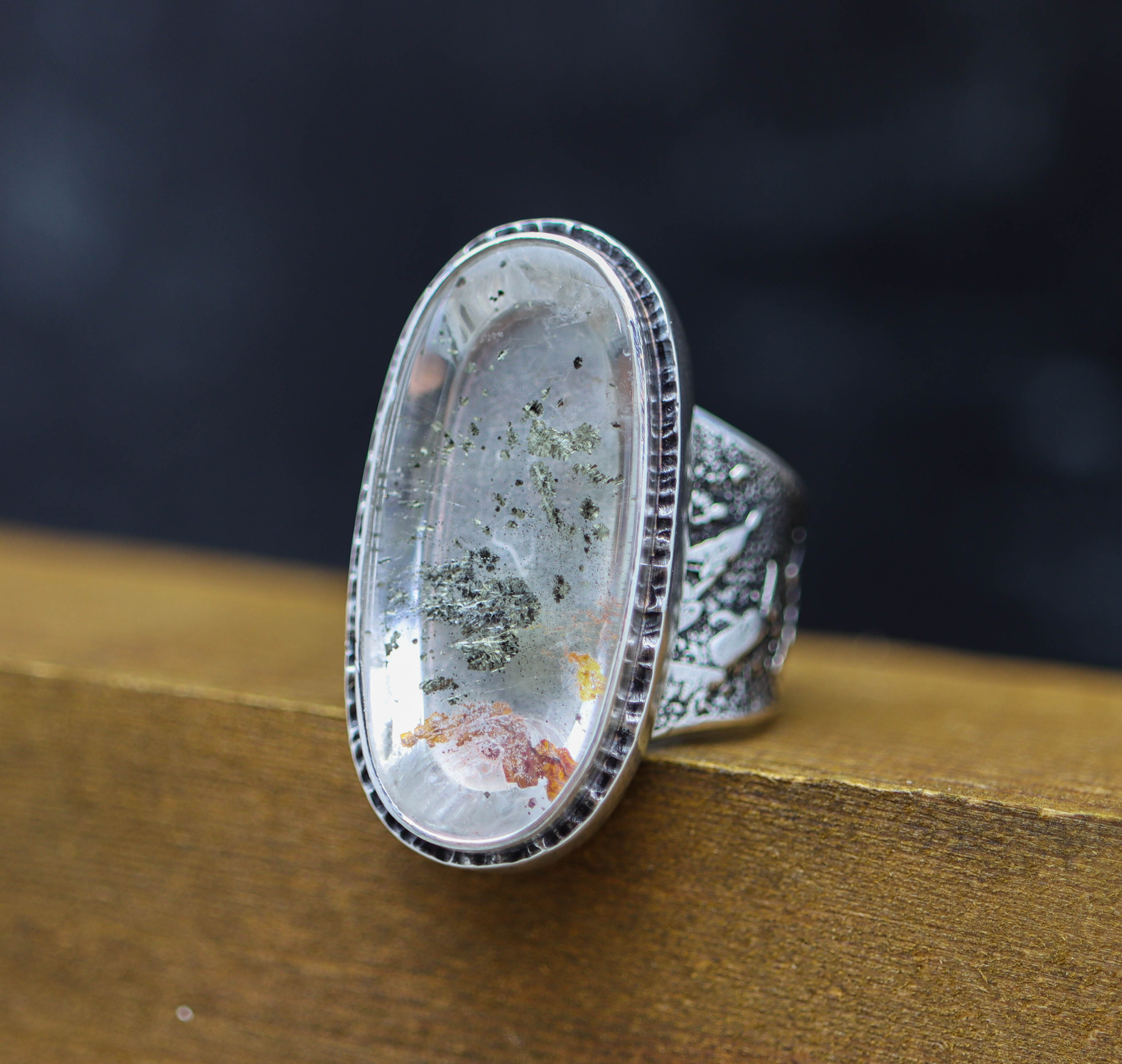 Marcasite Quartz Sterling Silver Wide Band Ring