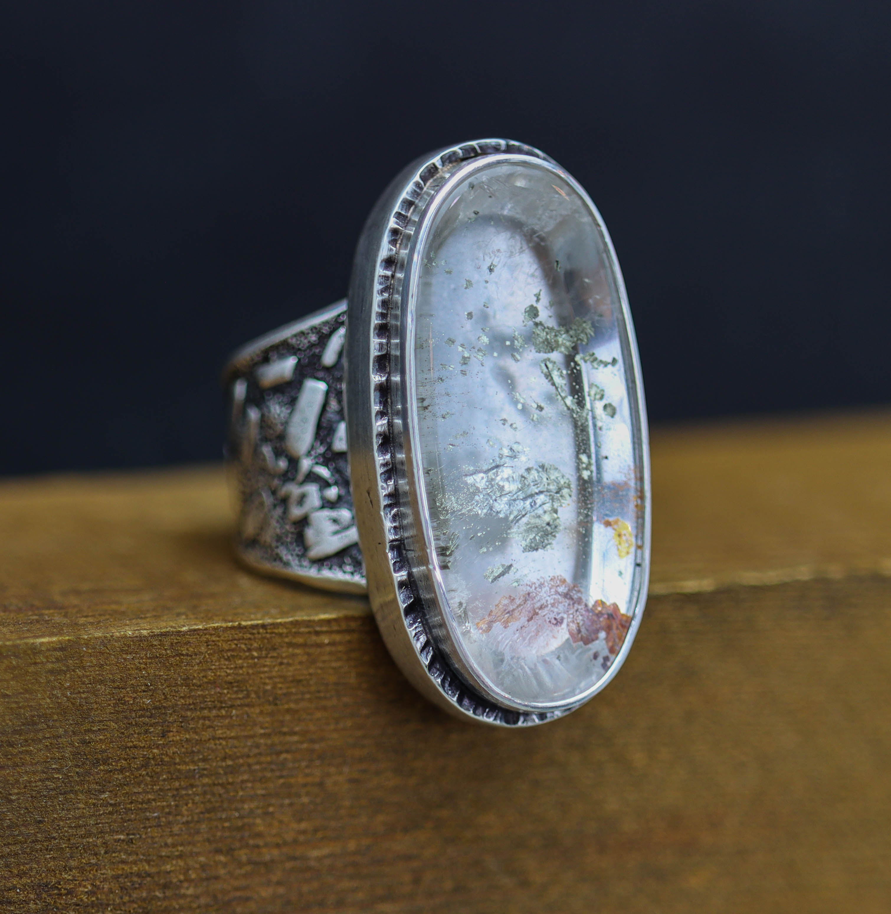 Marcasite Quartz Sterling Silver Wide Band Ring
