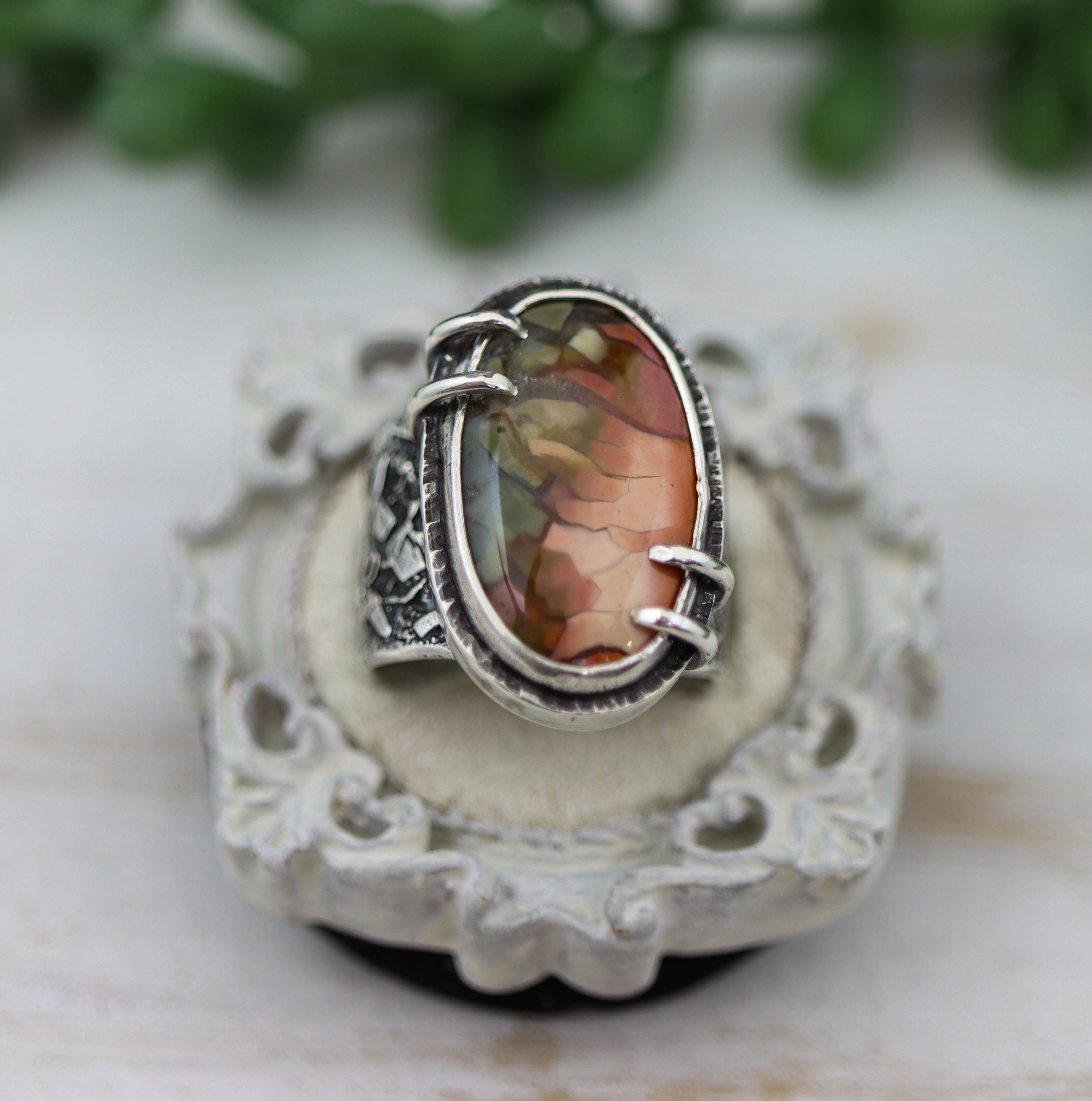 Polychrome Jasper Sterling Silver Wide Band Ring