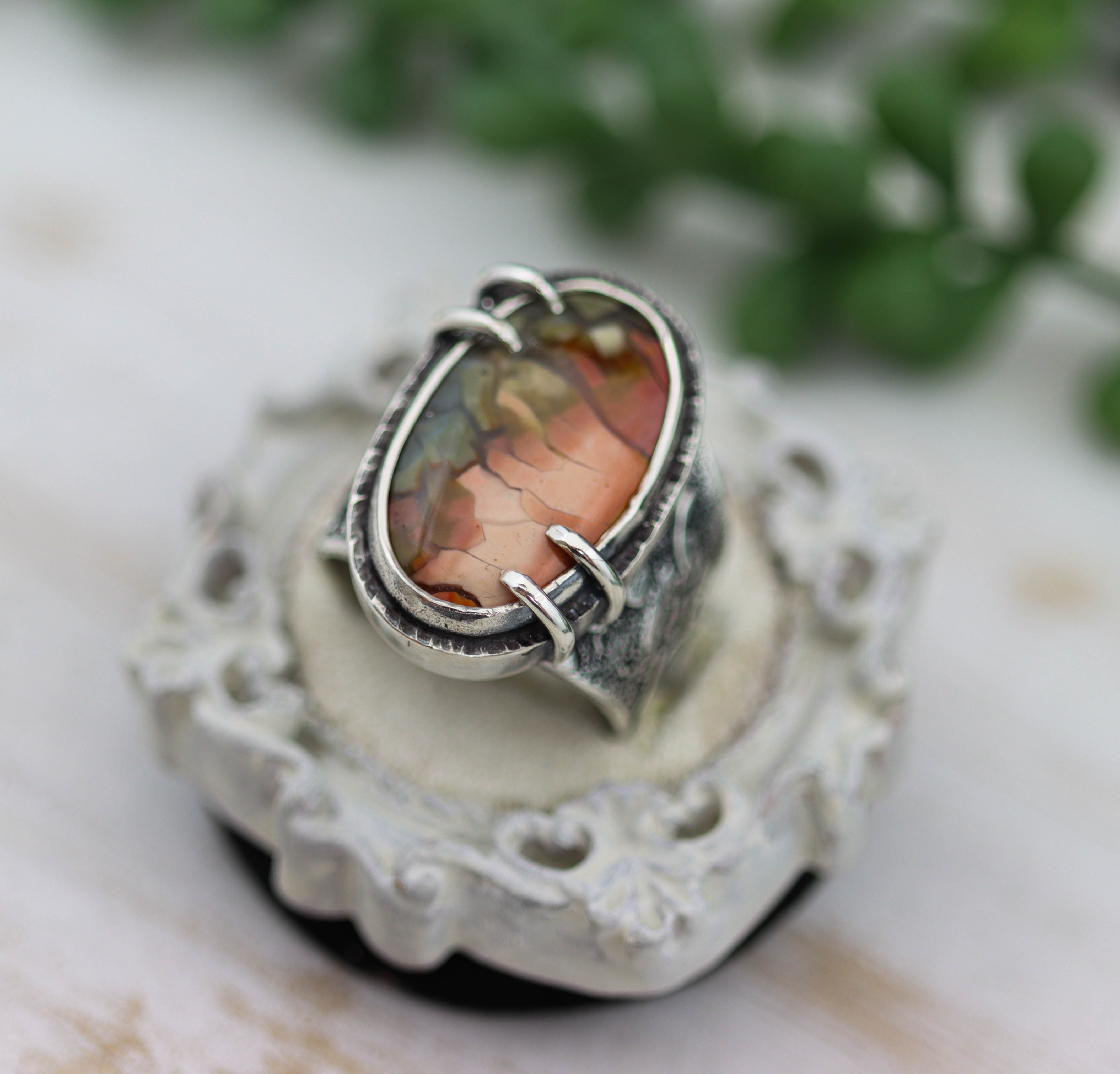 Polychrome Jasper Sterling Silver Wide Band Ring