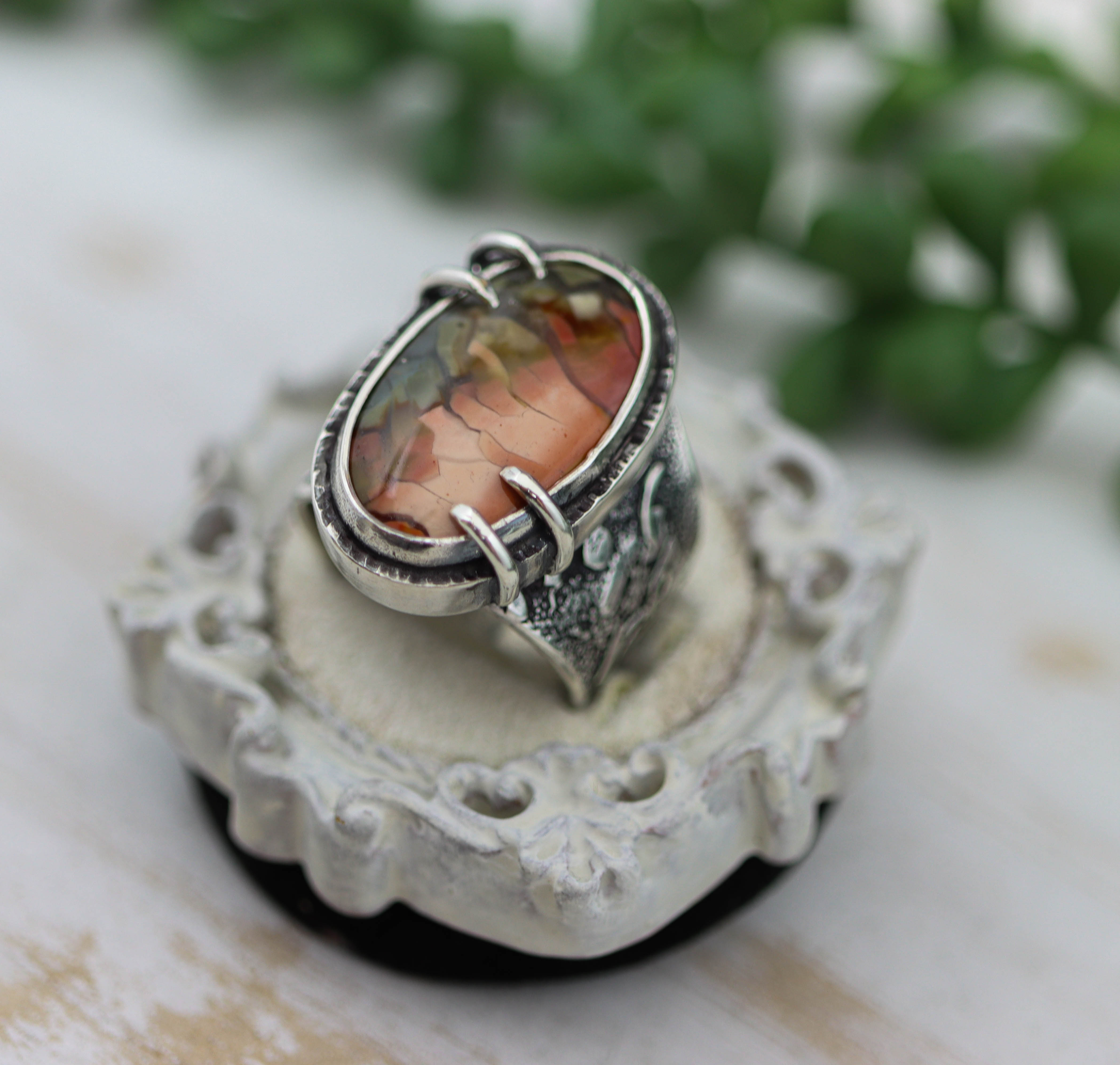 Polychrome Jasper Sterling Silver Wide Band Ring