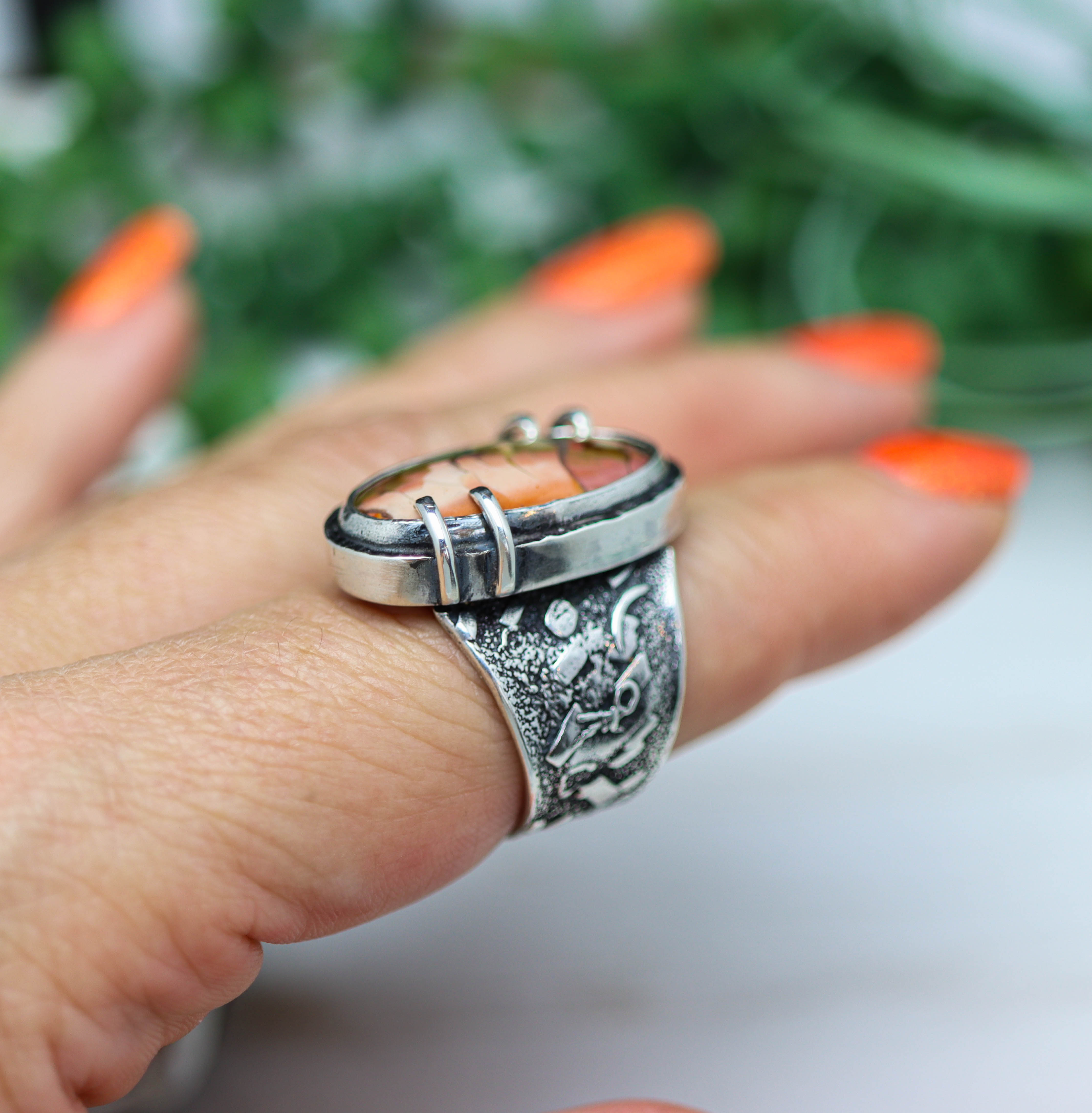 Polychrome Jasper Sterling Silver Wide Band Ring