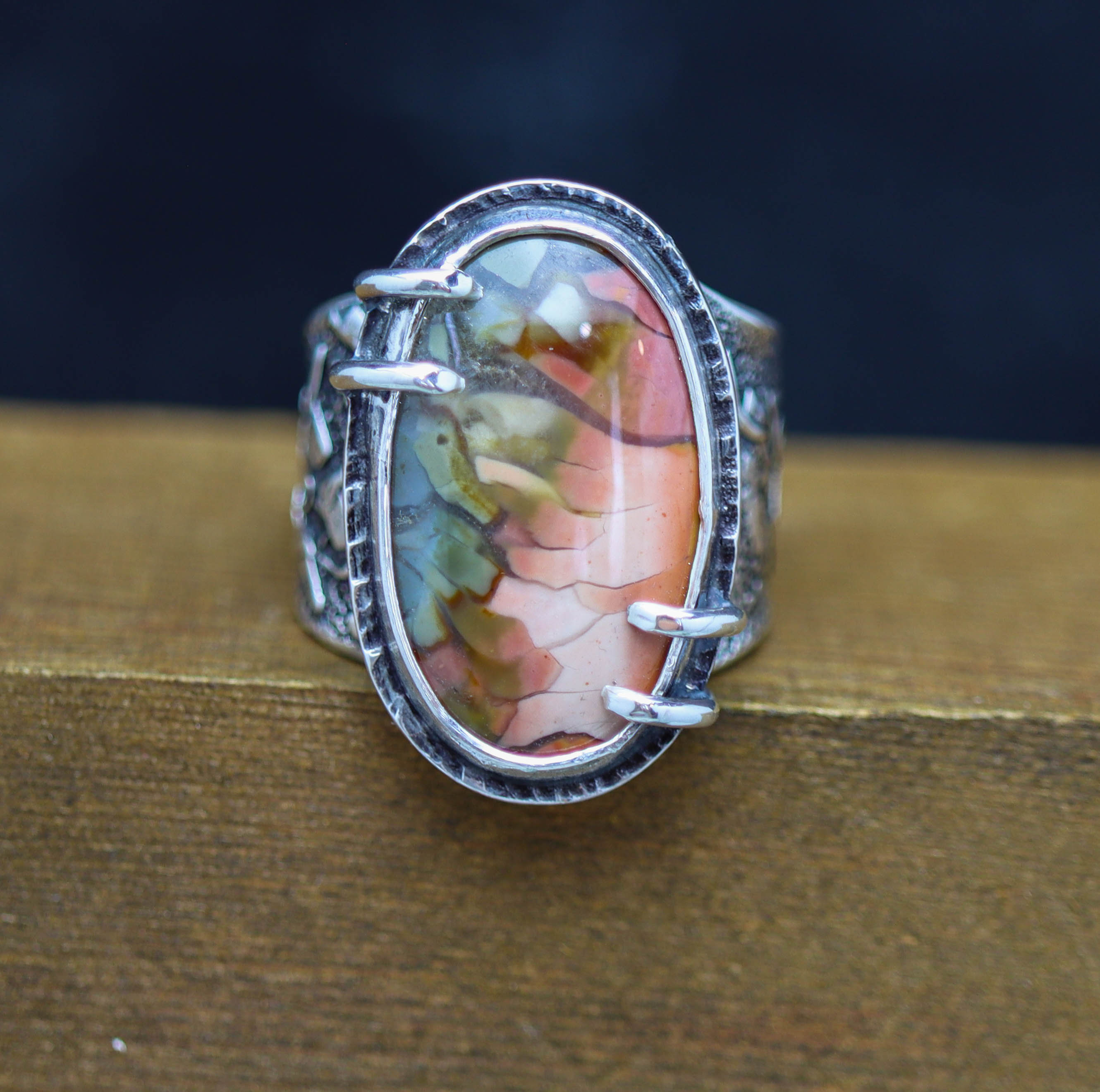 Polychrome Jasper Sterling Silver Wide Band Ring