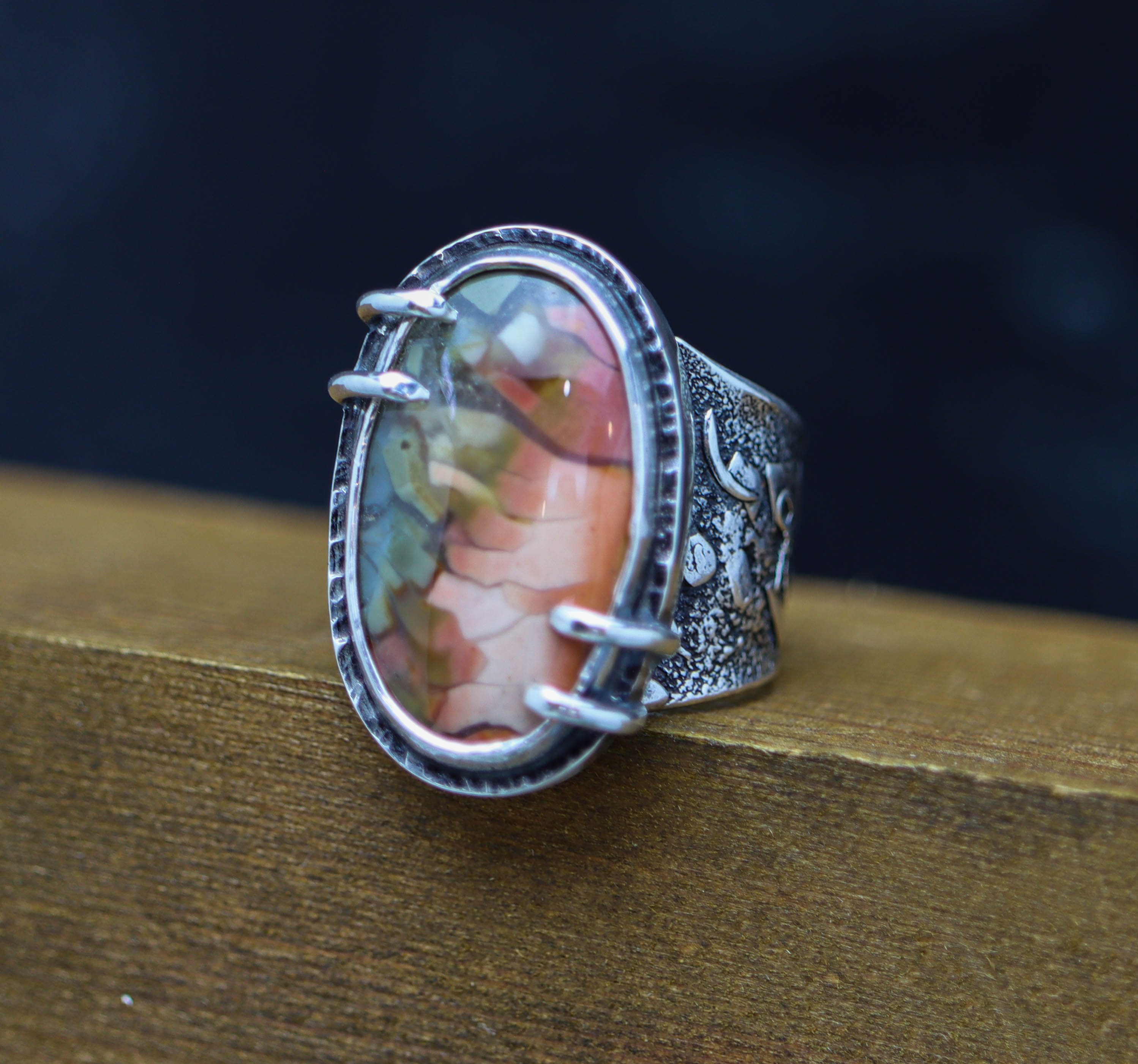 Polychrome Jasper Sterling Silver Wide Band Ring