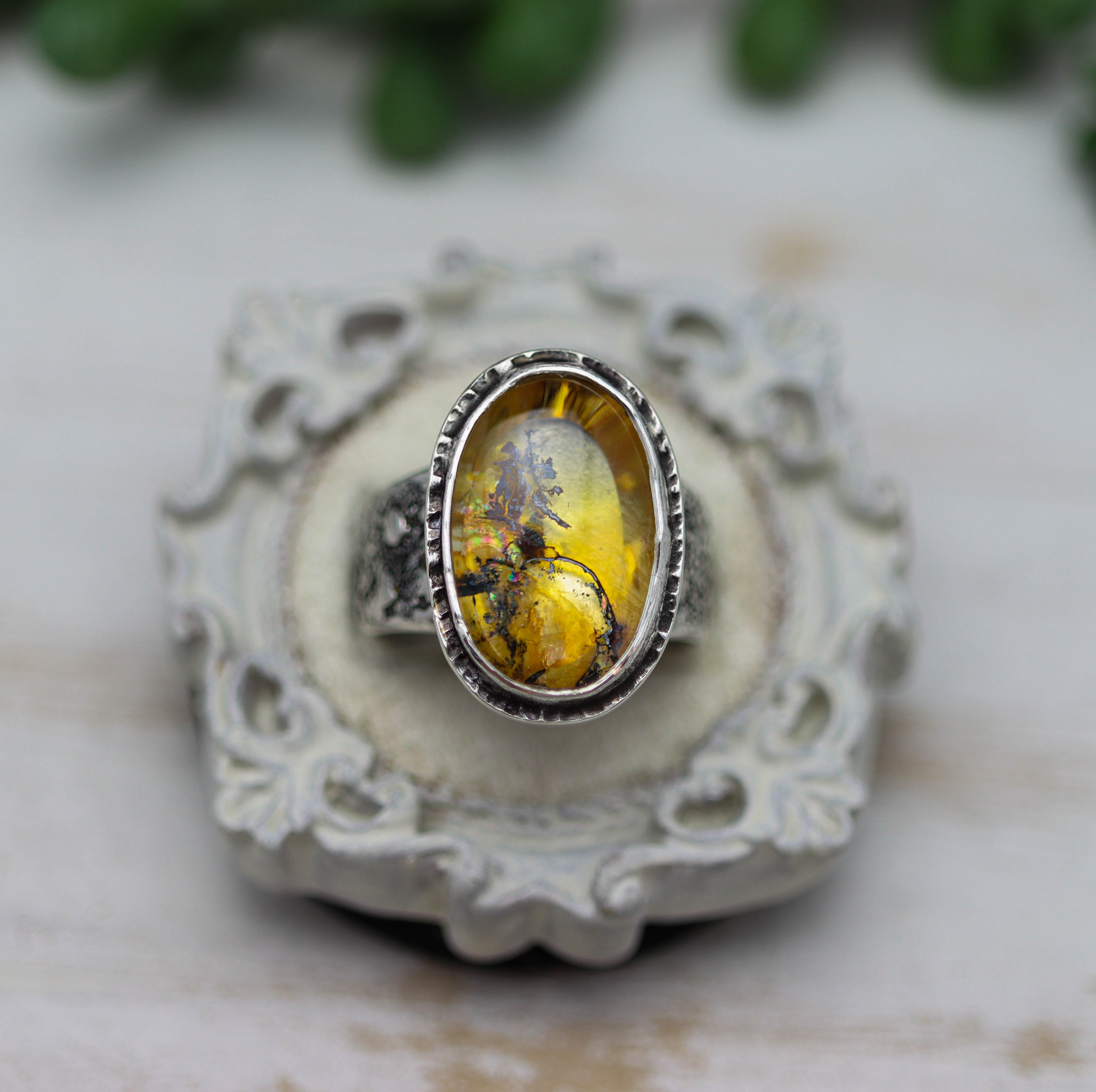 Dendritic Quartz Sterling Silver Wide Band Ring