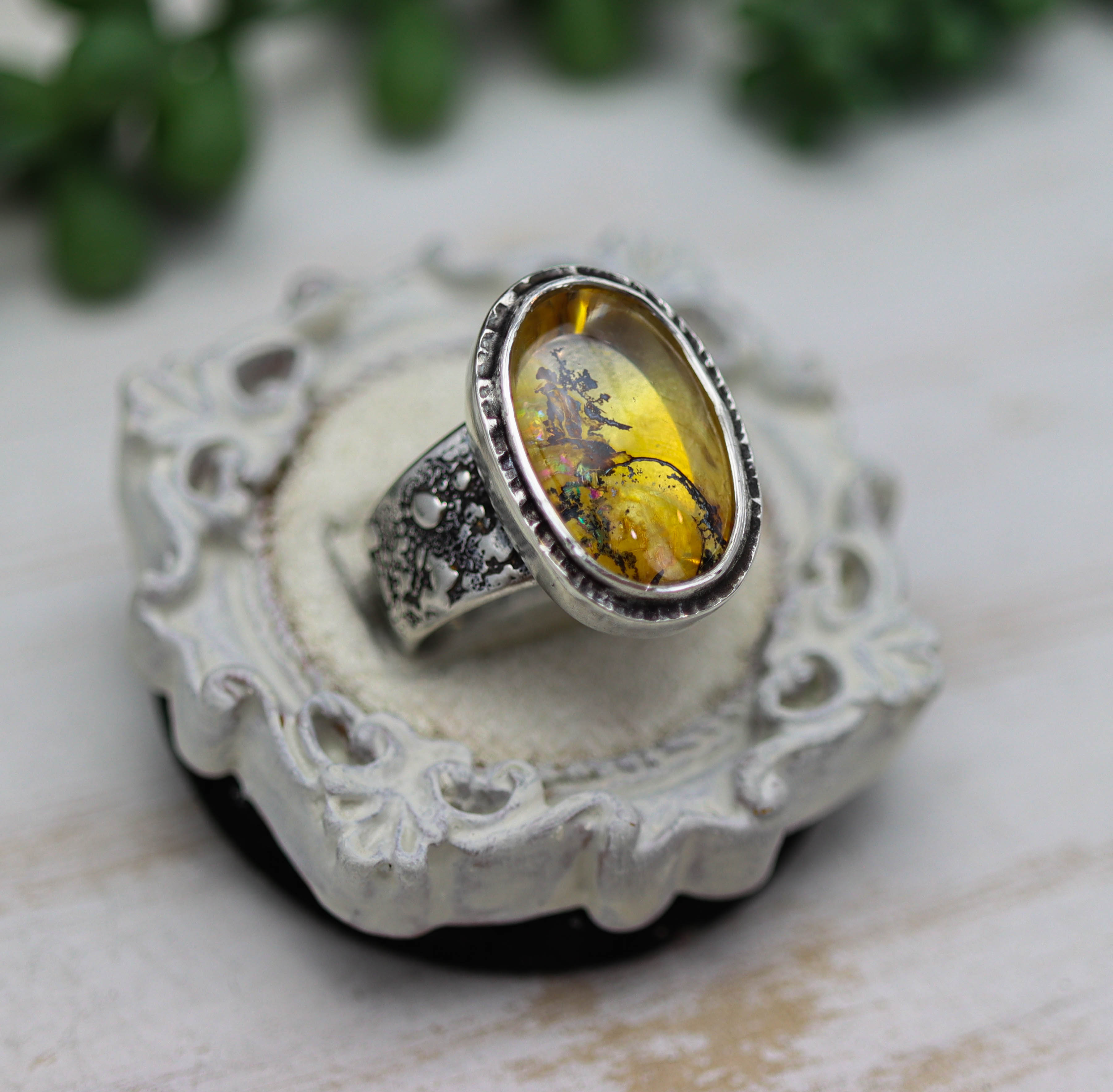 Dendritic Quartz Sterling Silver Wide Band Ring