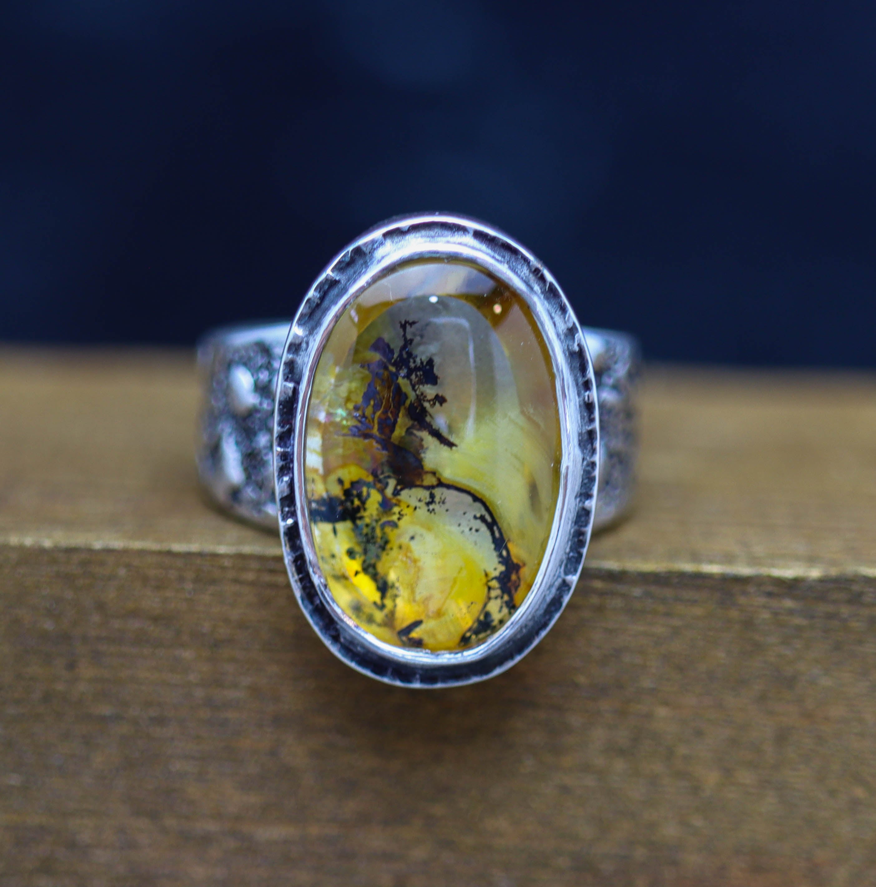 Dendritic Quartz Sterling Silver Wide Band Ring