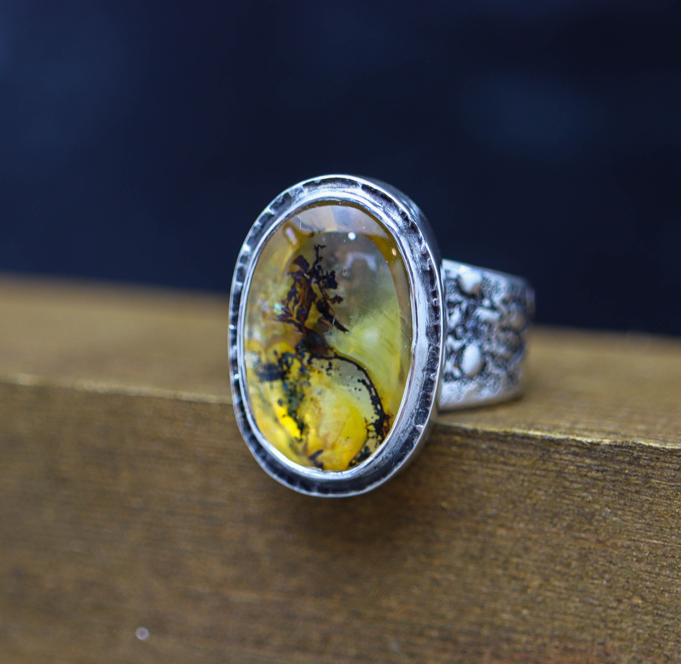 Dendritic Quartz Sterling Silver Wide Band Ring