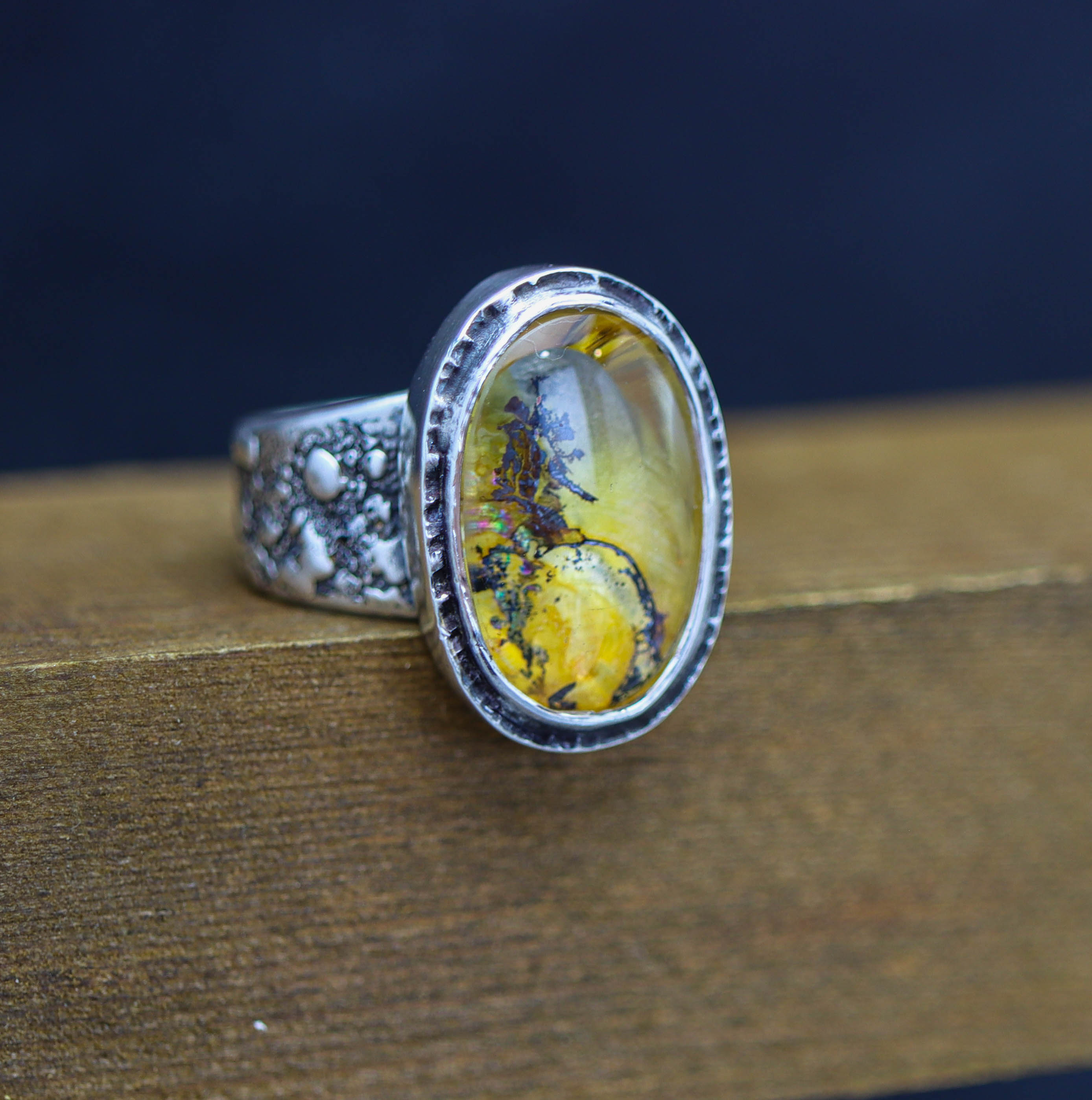 Dendritic Quartz Sterling Silver Wide Band Ring