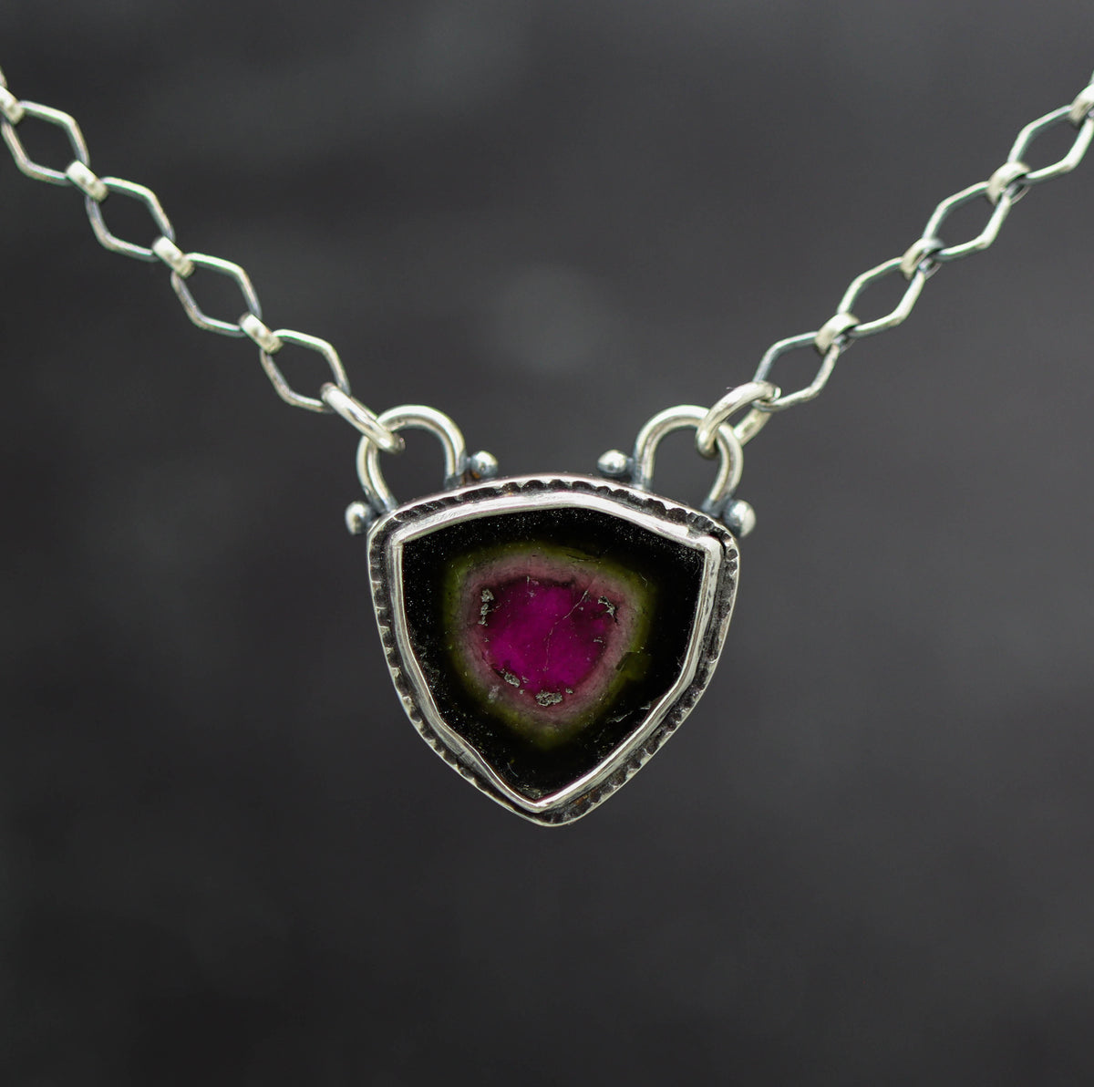 Watermelon Tourmaline Slice Pendant Necklace in Sterling Silver